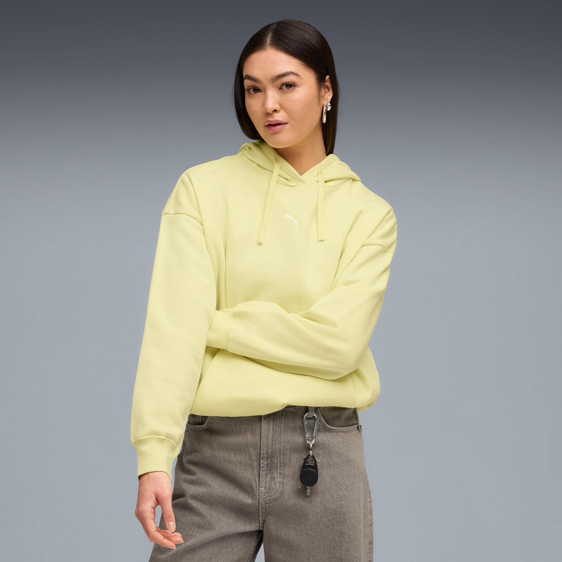 puma essentials women's oversized hoodie in yellow, size l