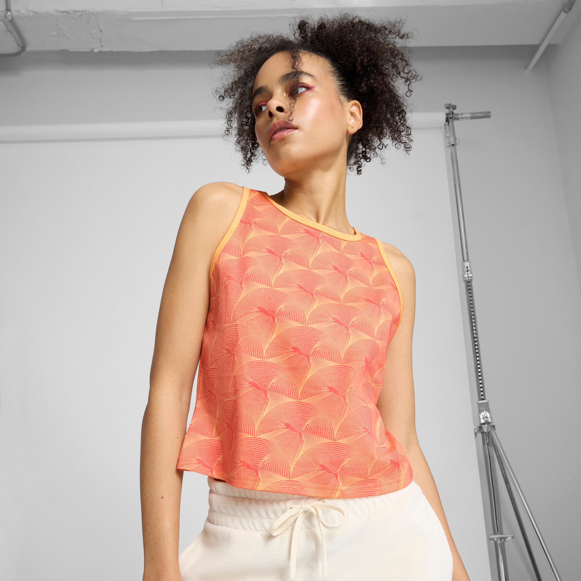 puma essentials women's patterned tank top in red, size s