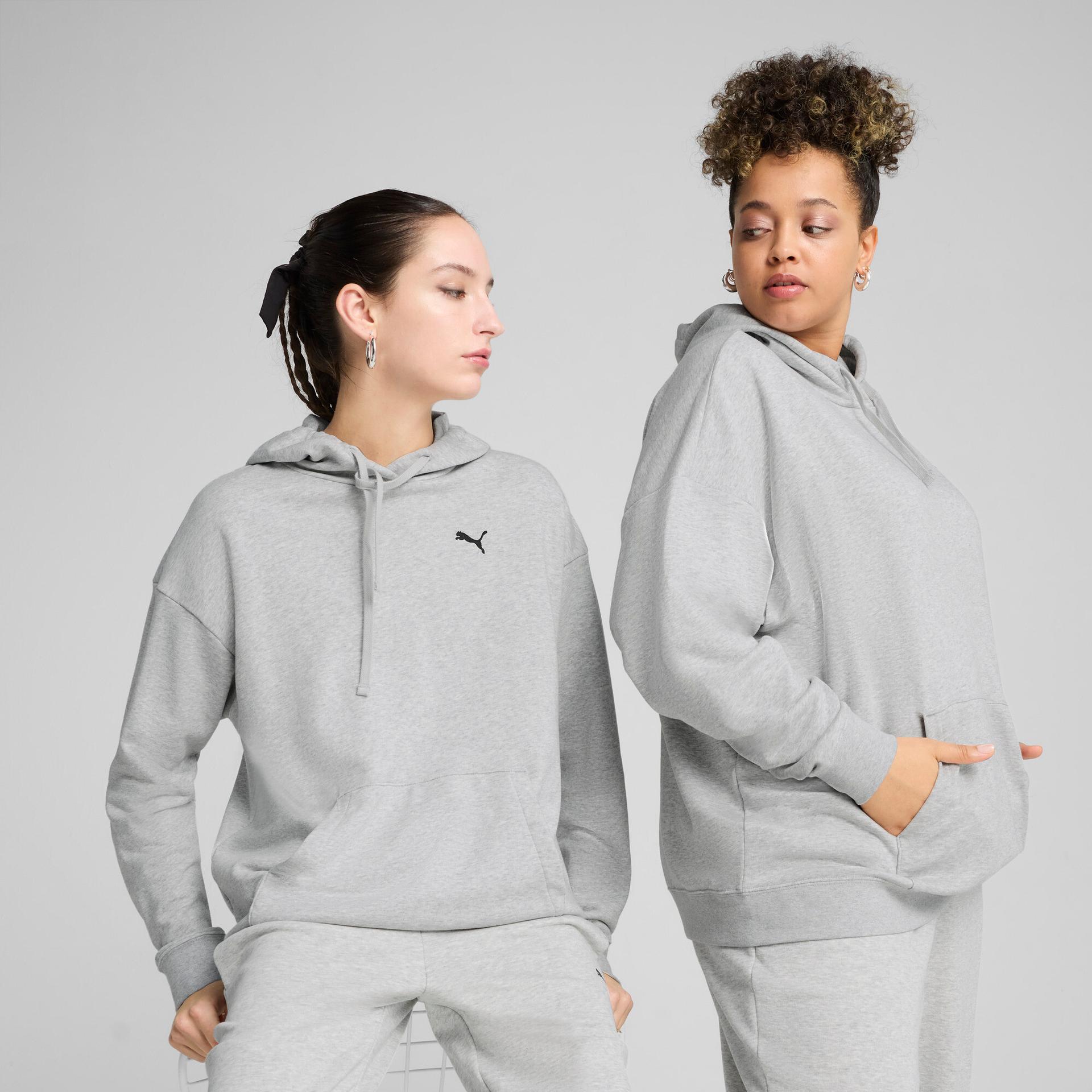 puma essentials women's relaxed hoodie in grey, size xl