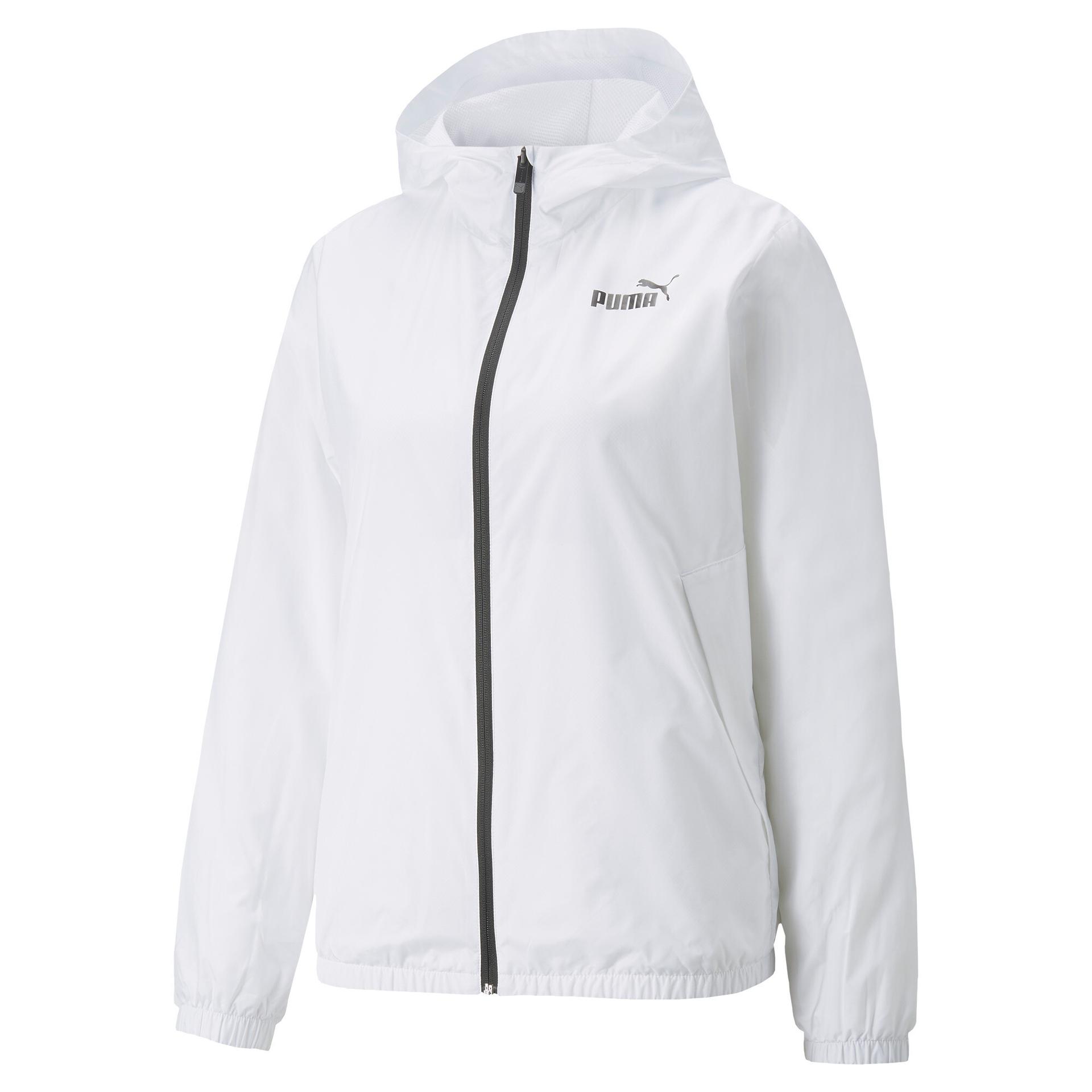 puma essentials women's windbreaker jacket in white, size s