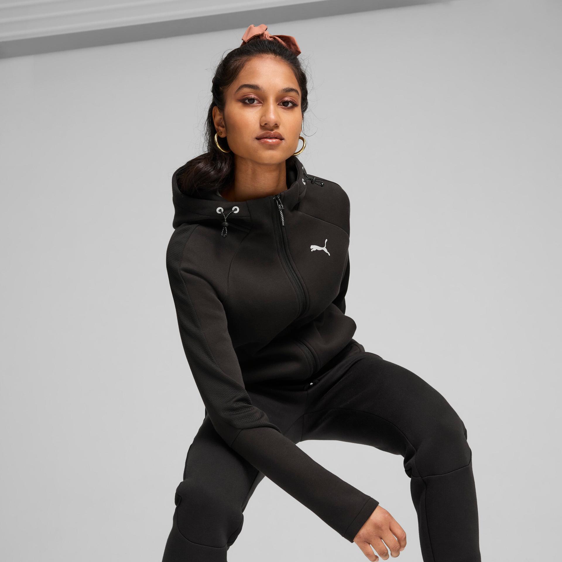 puma evostripe full-zip women's hoodie in black, size xs