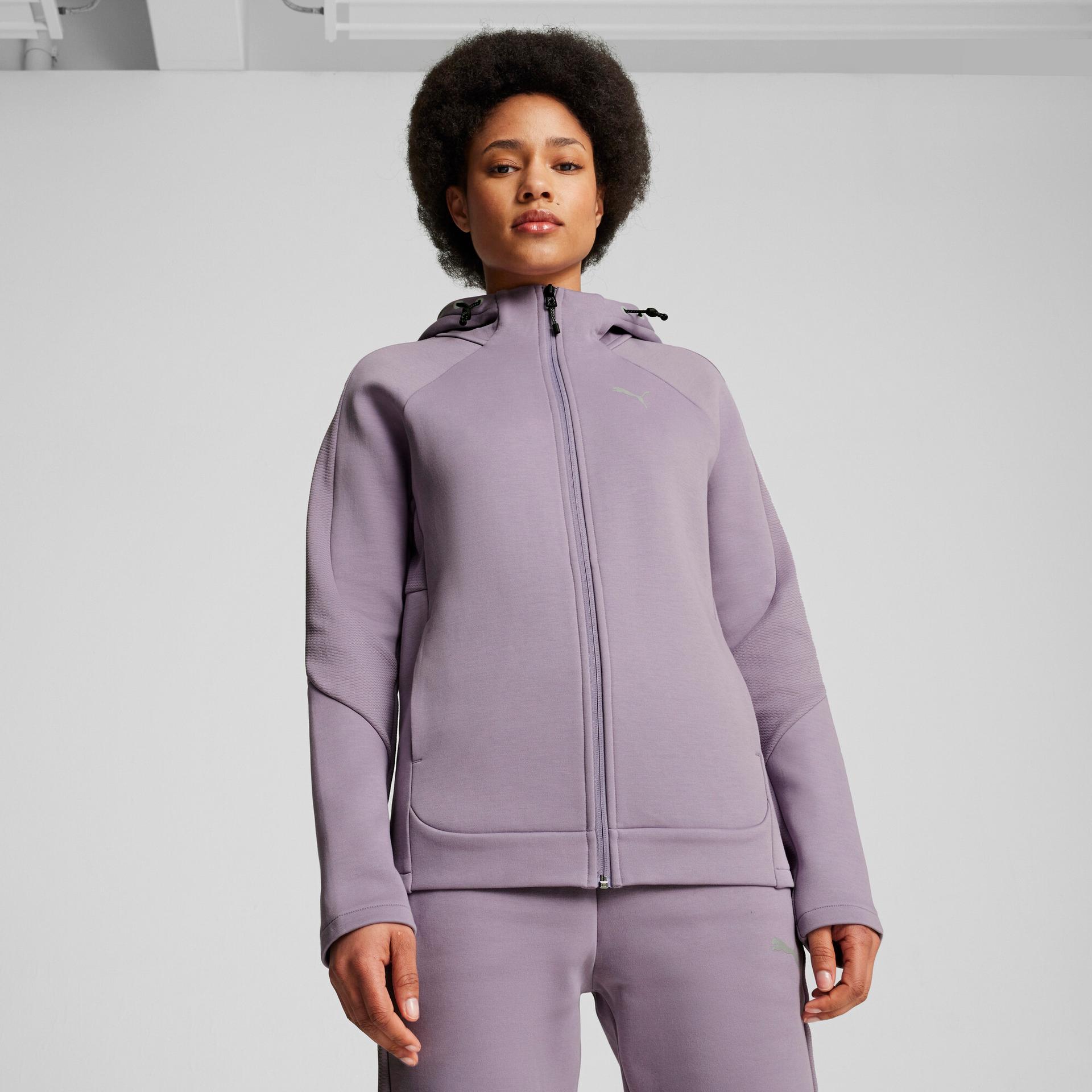 puma evostripe full-zip women's hoodie in purple, size m