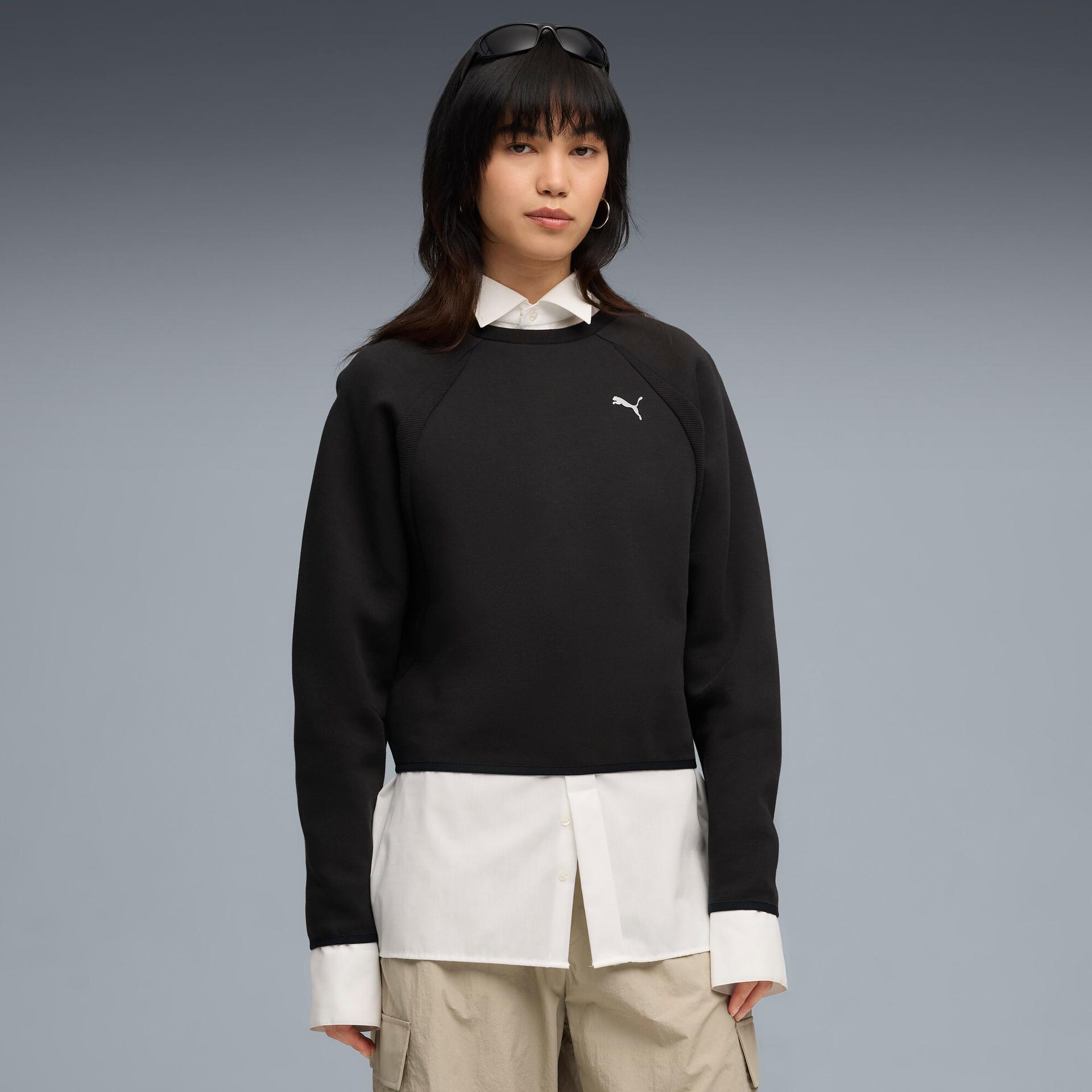 puma evostripe women's crew neck sweatshirt in black, size s