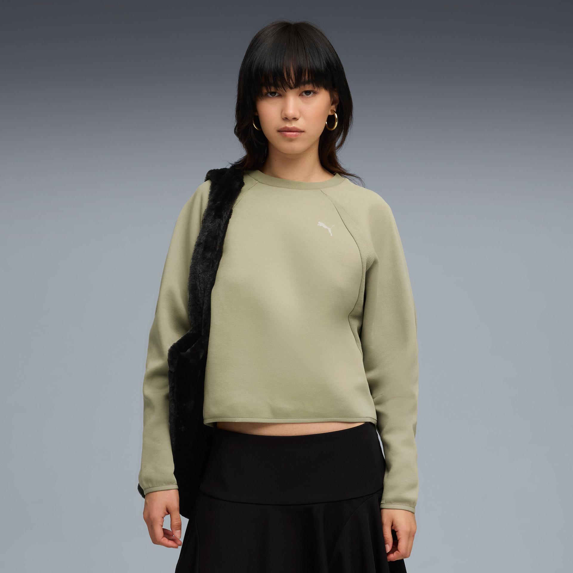 puma evostripe women's crew neck sweatshirt in green, size s