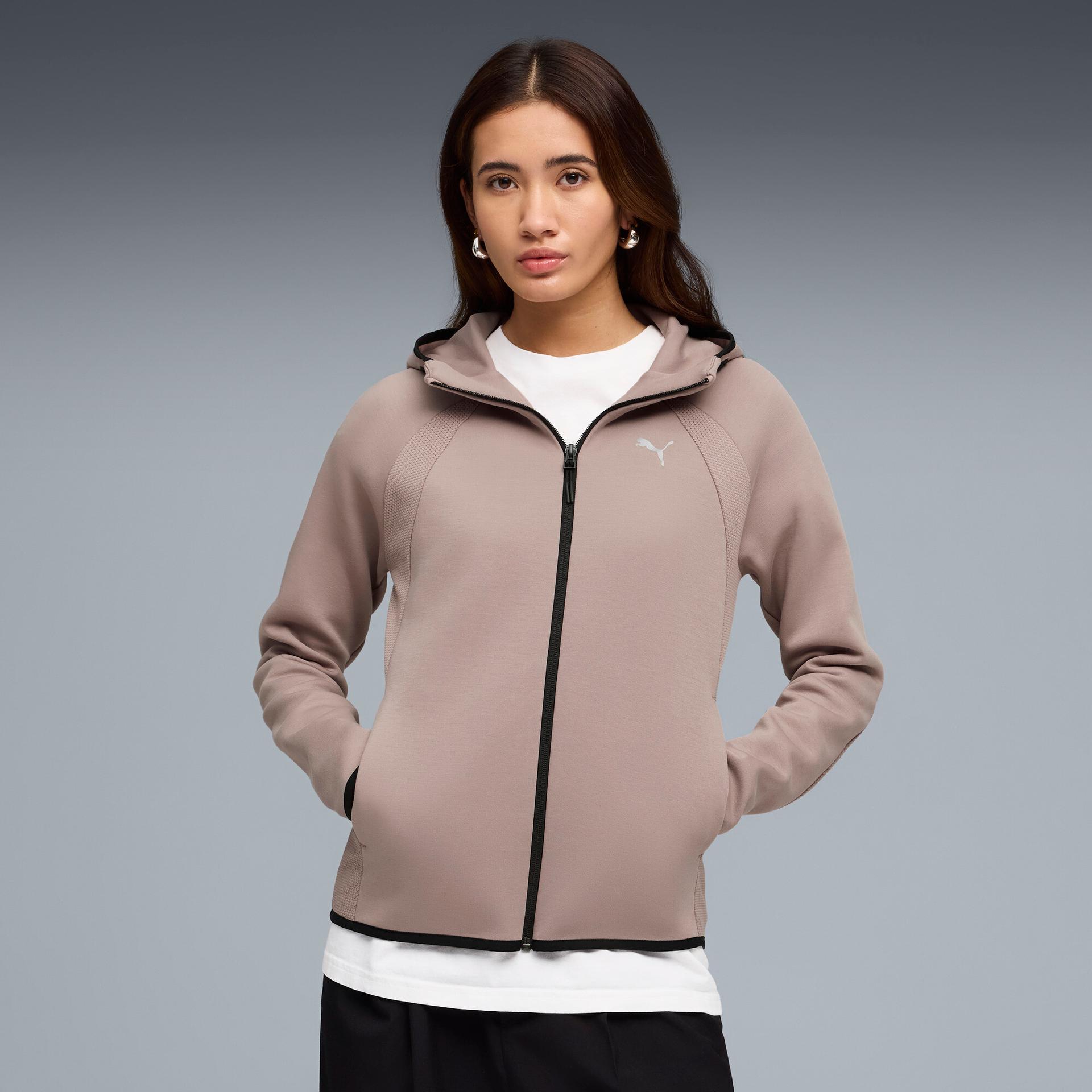puma evostripe women's zip-up hoodie in beige, size m