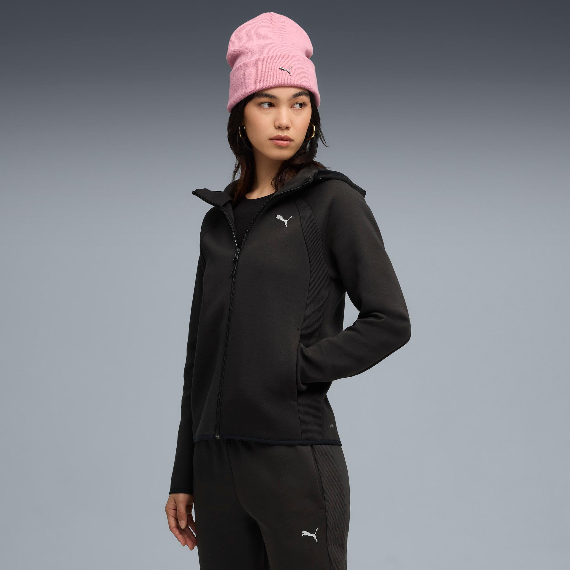 puma evostripe women's zip up hoodie in black, size xs