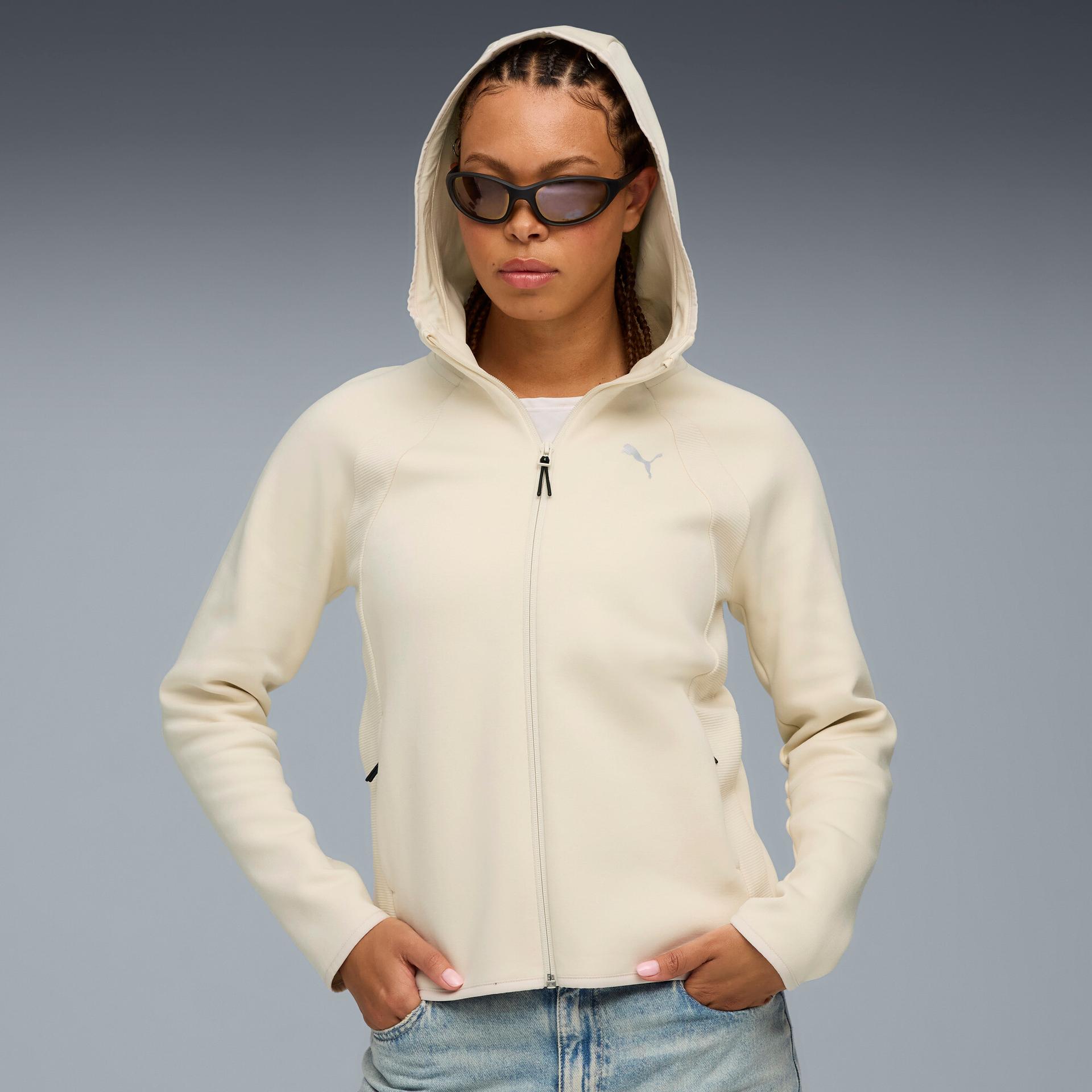 puma evostripe women's zip up hoodie in white, size m