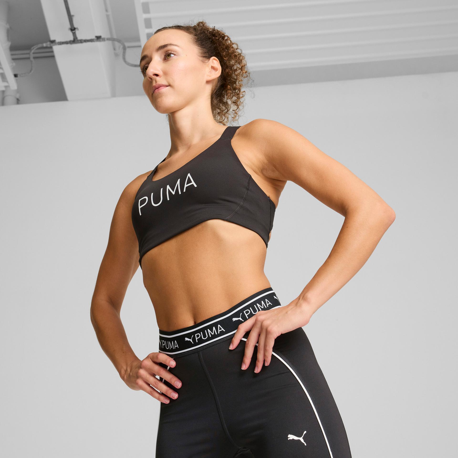 puma fit 4keeps eversculpt medium impact bra in black, size xxs