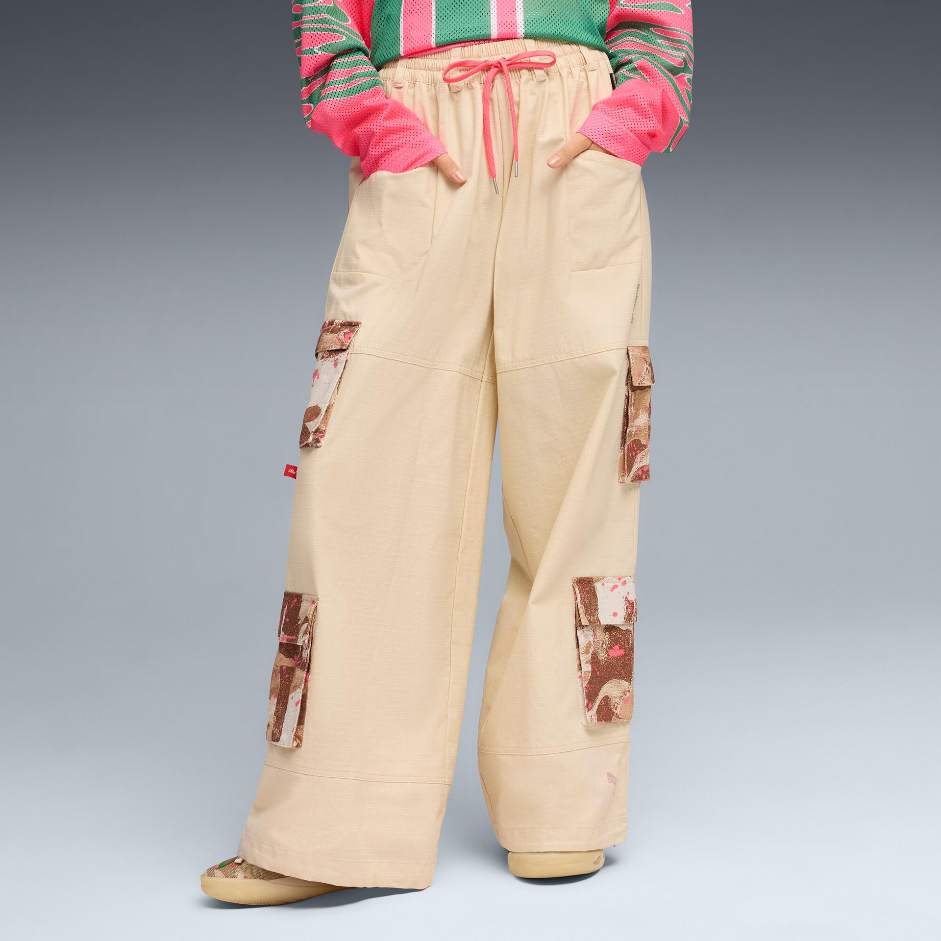 puma flau'jae women's cargo pants in beige, size 5xl