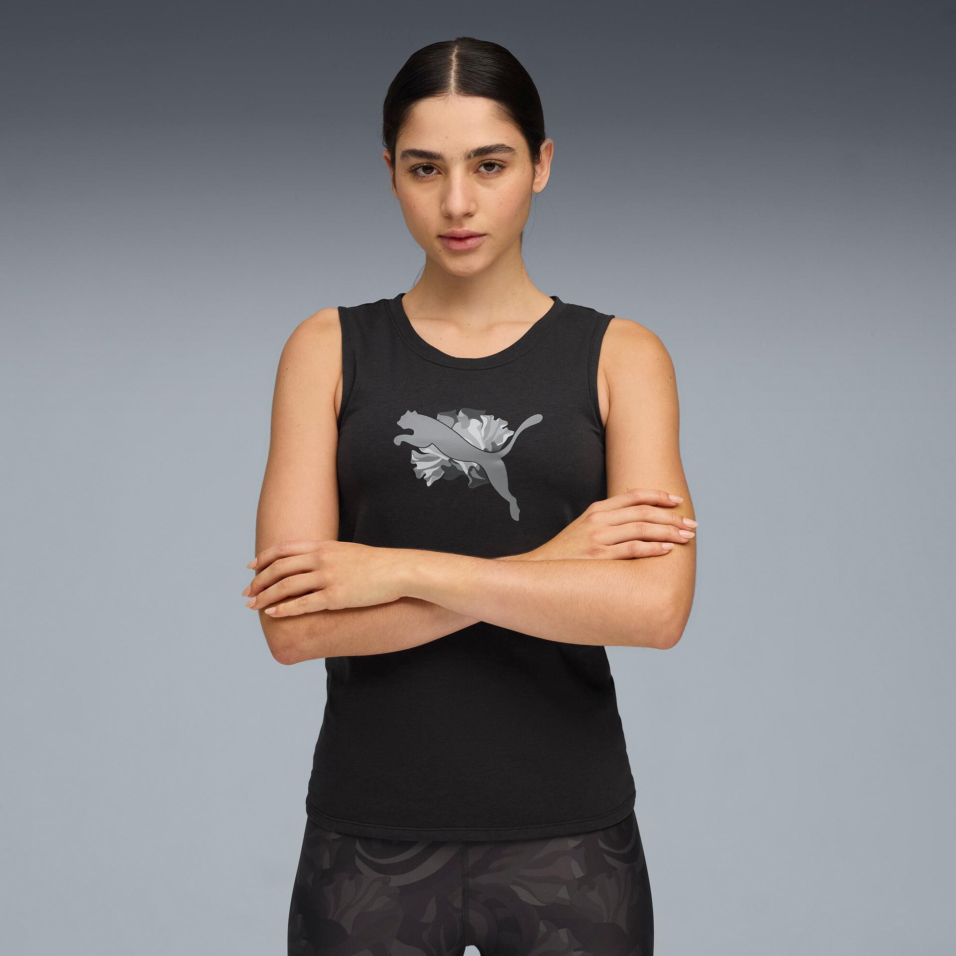 puma floral ribbon women's training tank top in black, size xxs