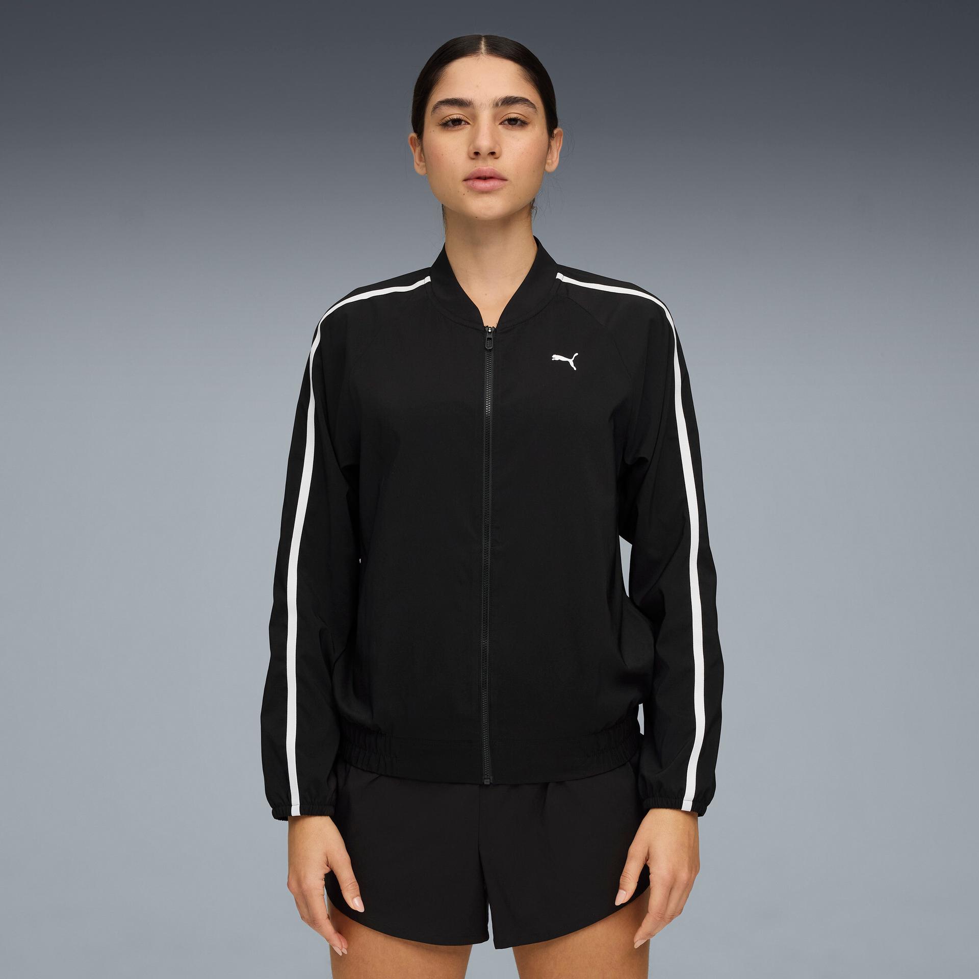 puma floral ribbon women's zip-up training jacket in black, size xs