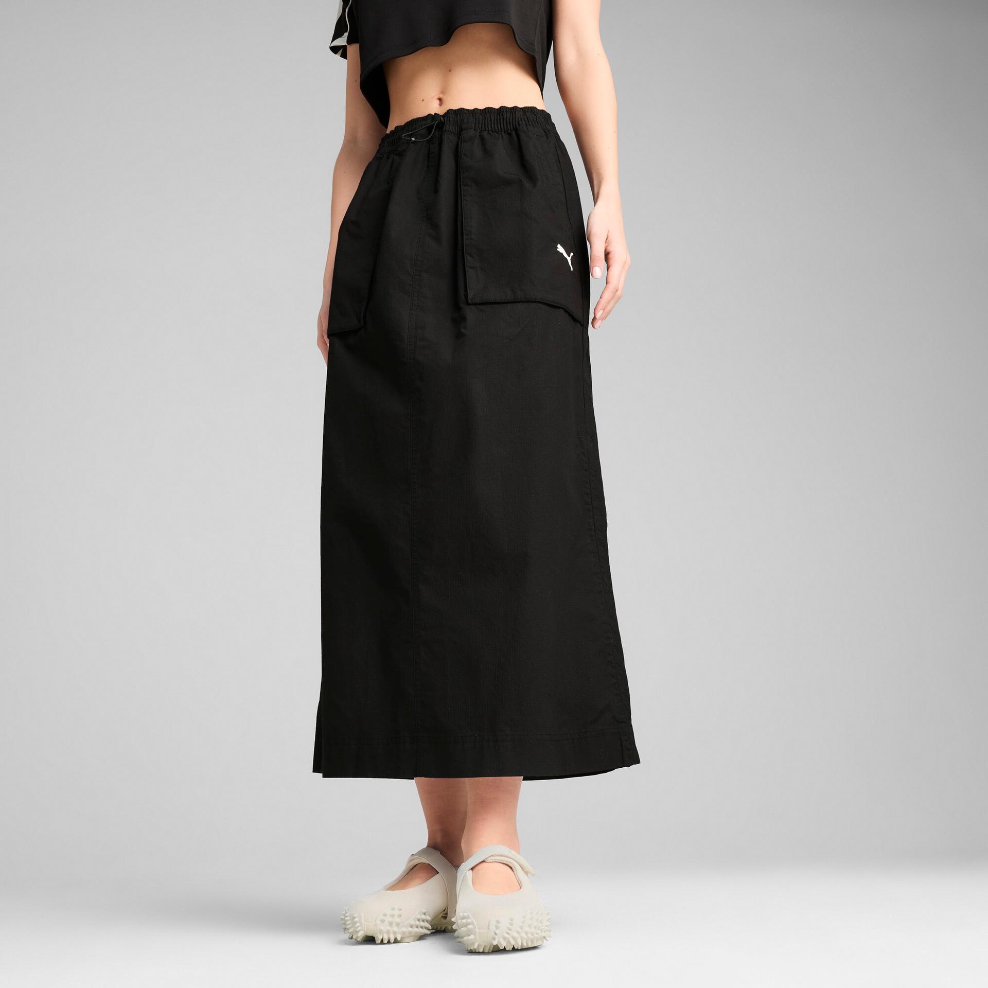 puma future archive women's zip-off maxi woven skirt in black, size m