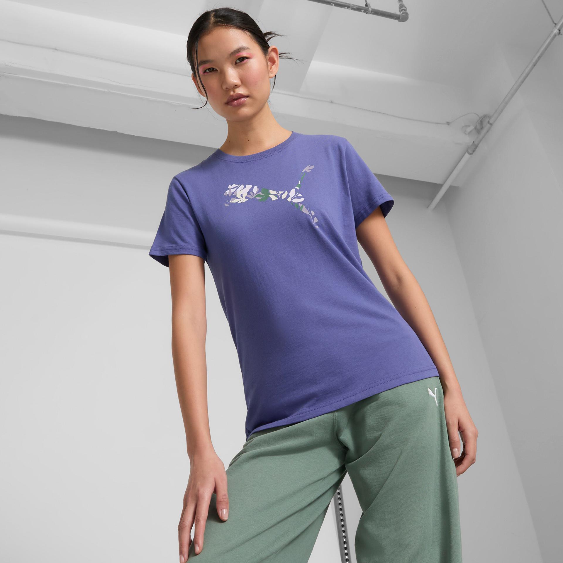 puma graphics floral women's t-shirt in blue, size s