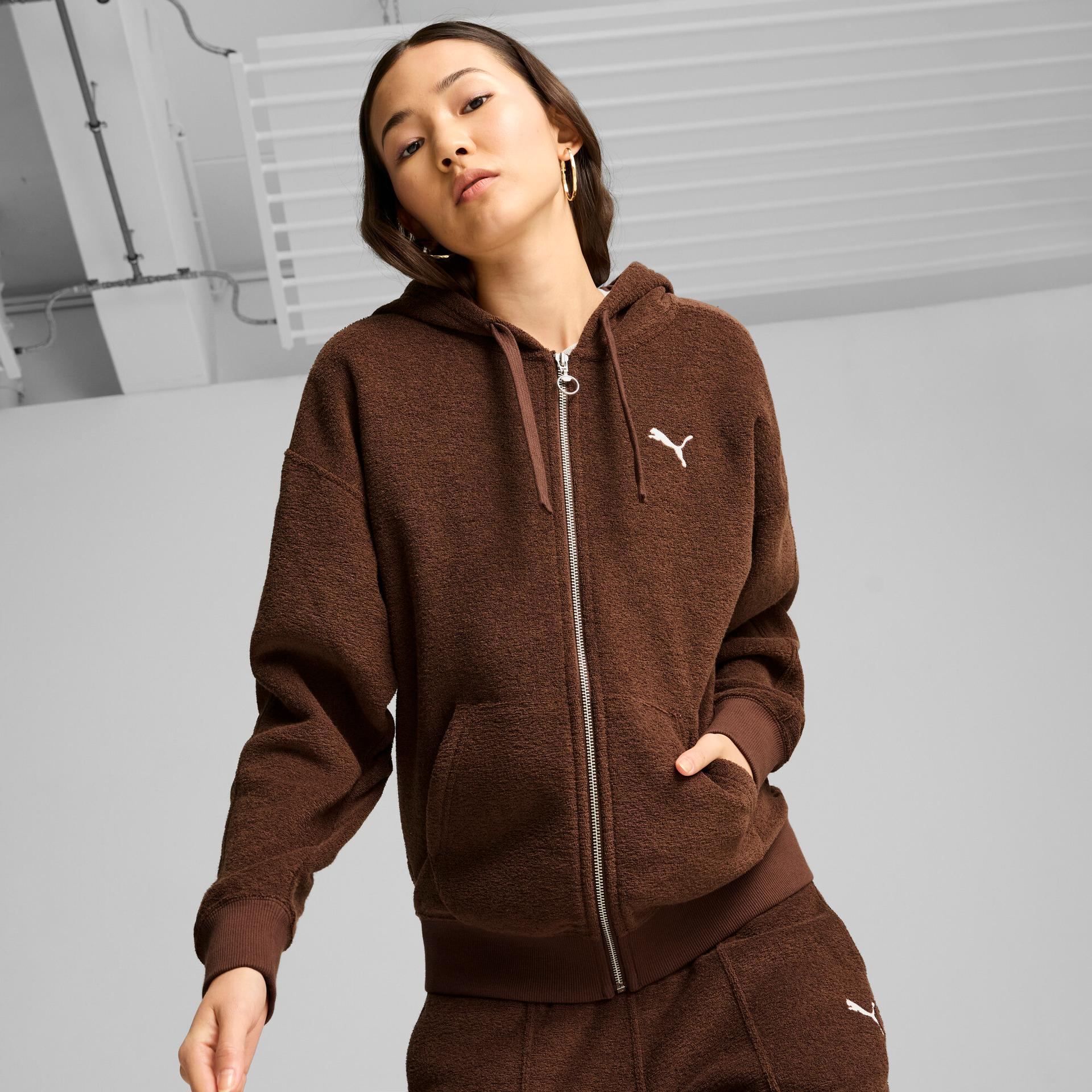 puma her full-zip hoodie women in brown, size l