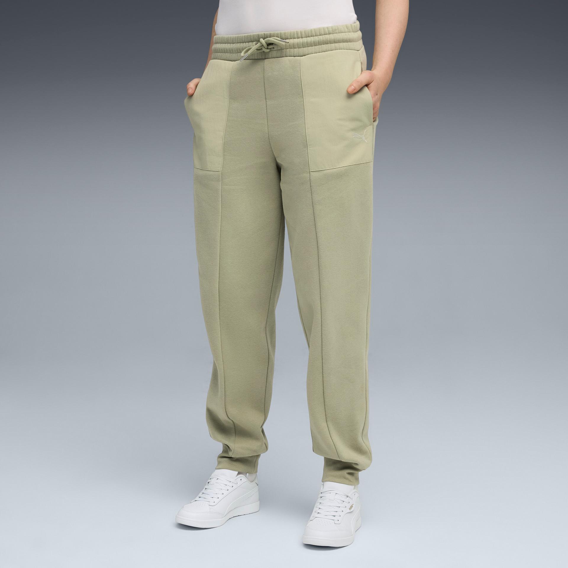 puma her women's comfort sweatpants in green, size xl