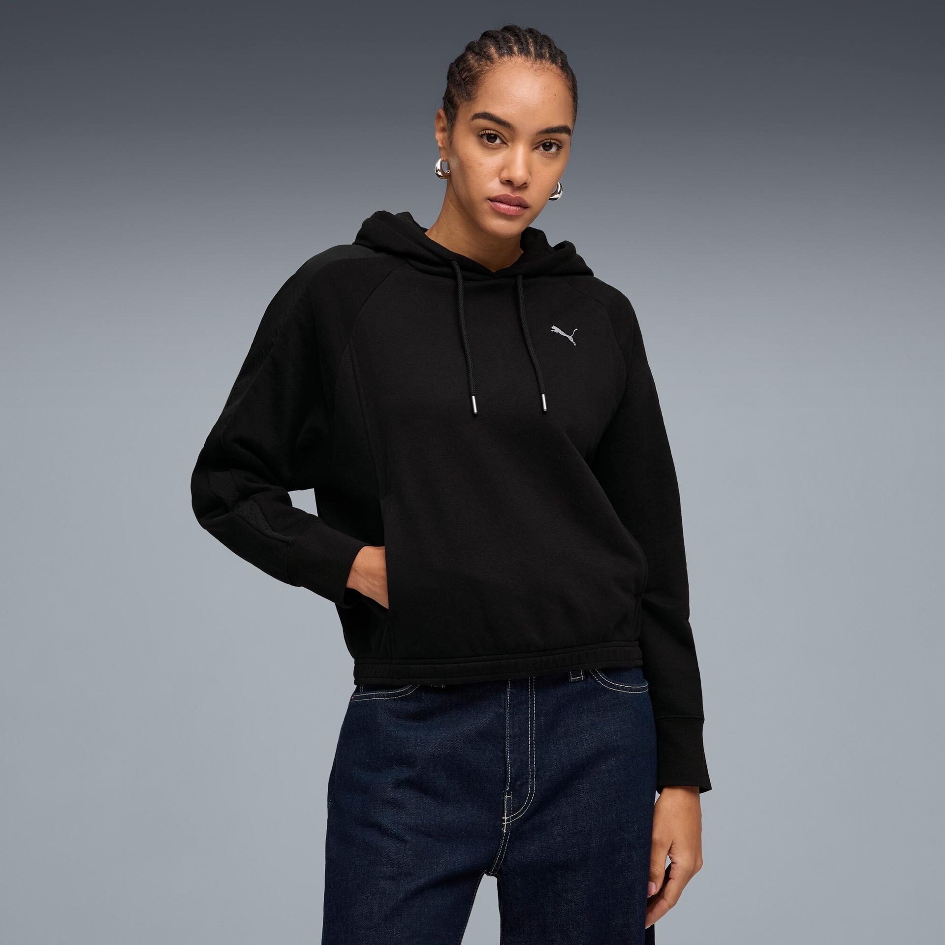 puma her women's oversized hoodie in black, size xl