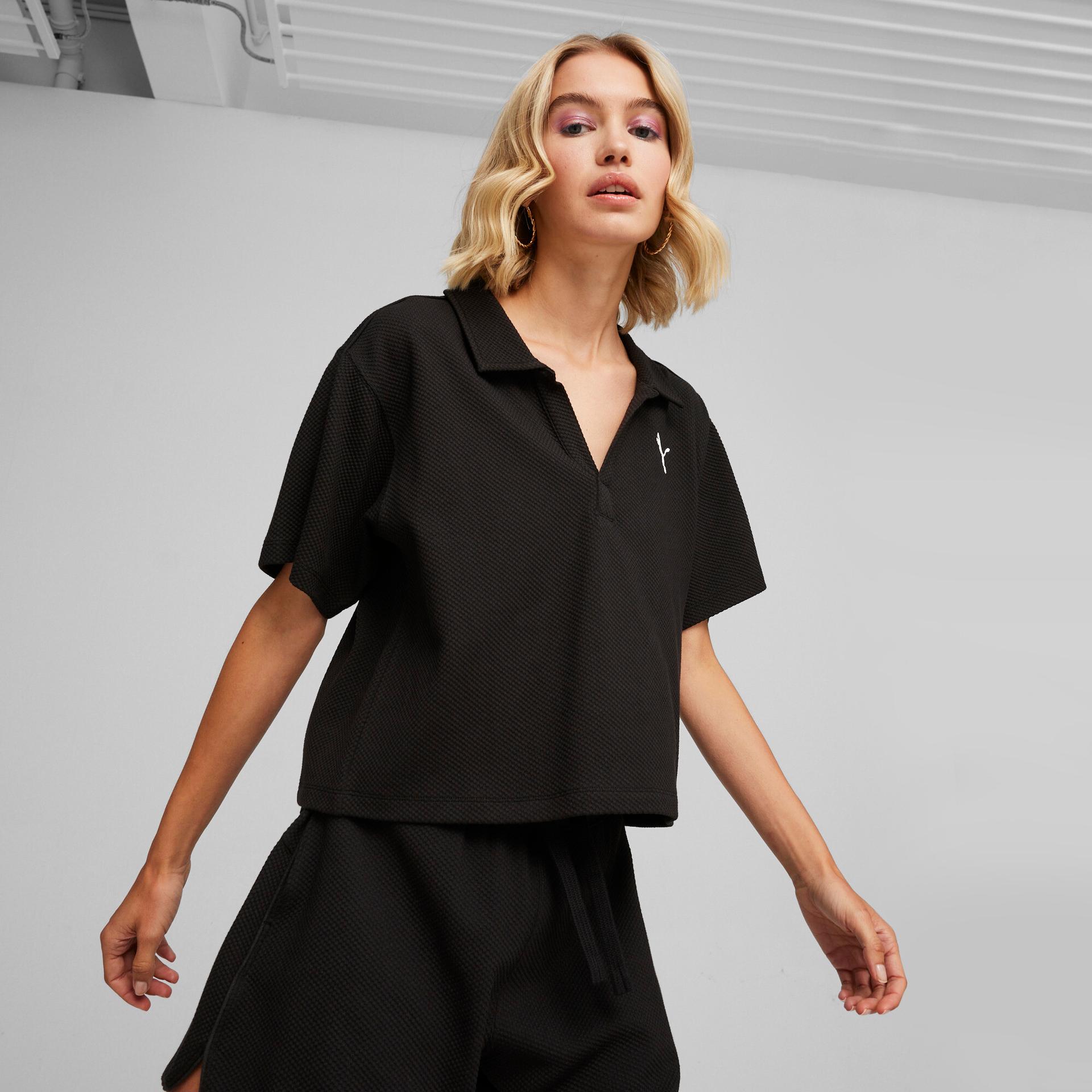 puma her women's polo shirt in black, size xs