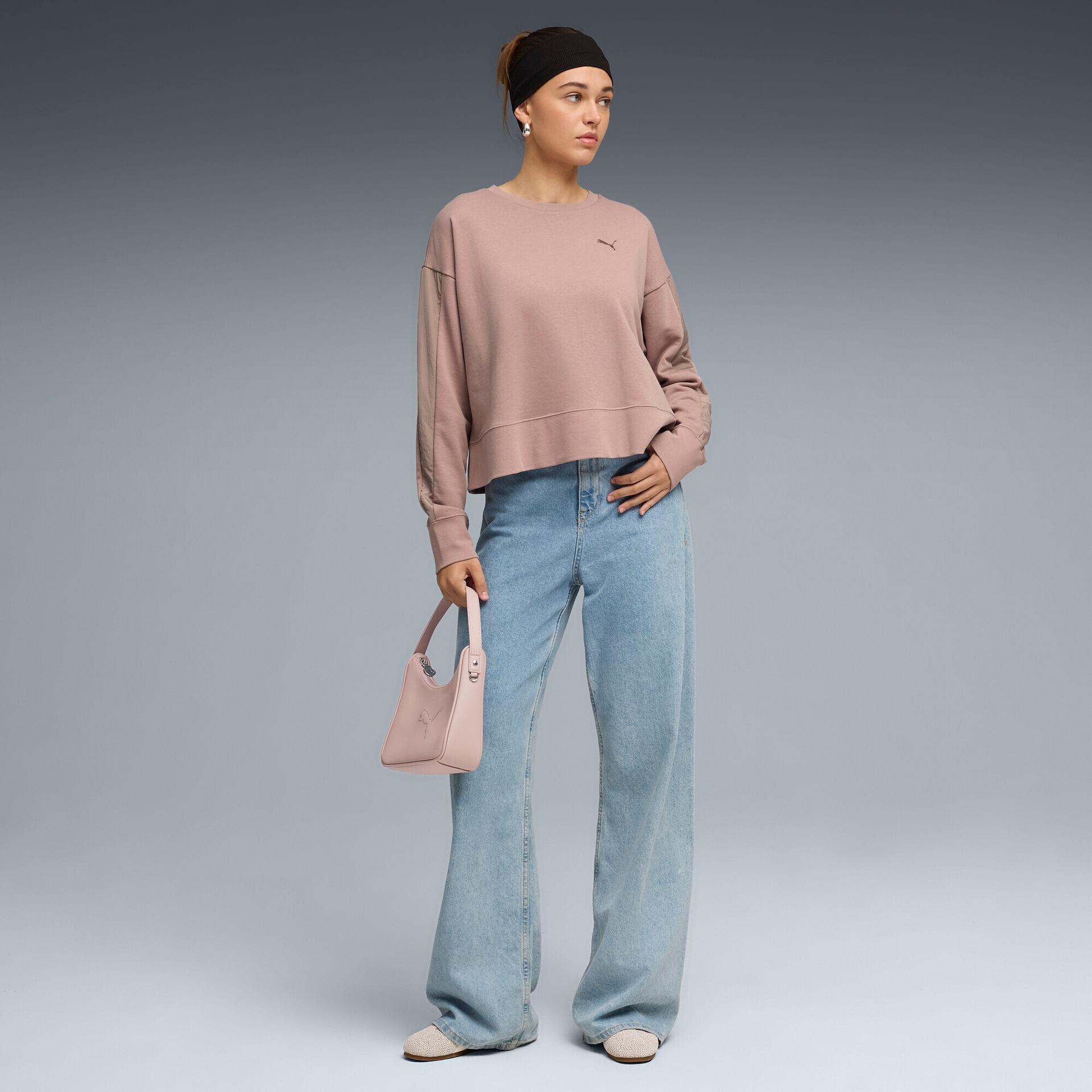 puma her women's relaxed crew neck sweatshirt in beige, size m