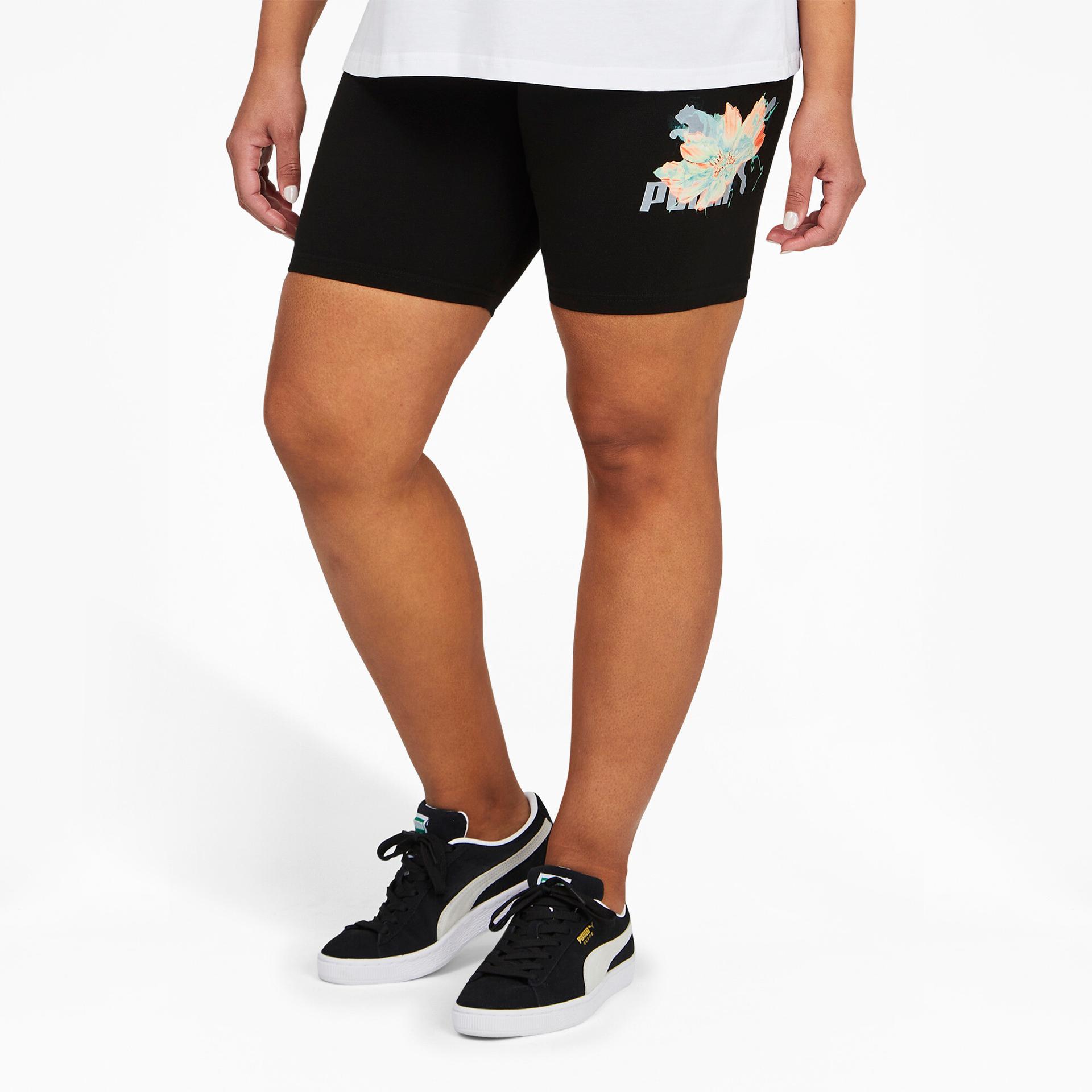 puma hidden flower high waist 7' women's shorts in black, size 2x