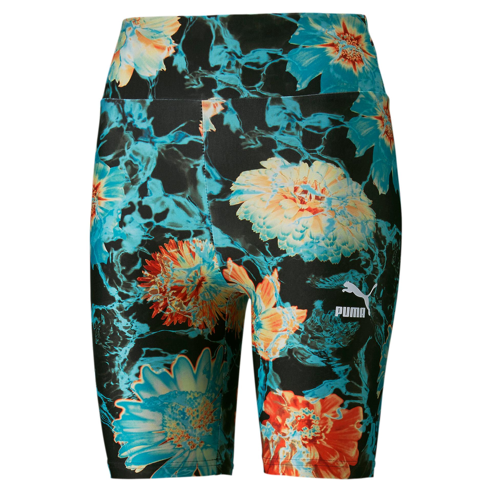 puma hidden flower high waist 7' women's shorts in black, size xl