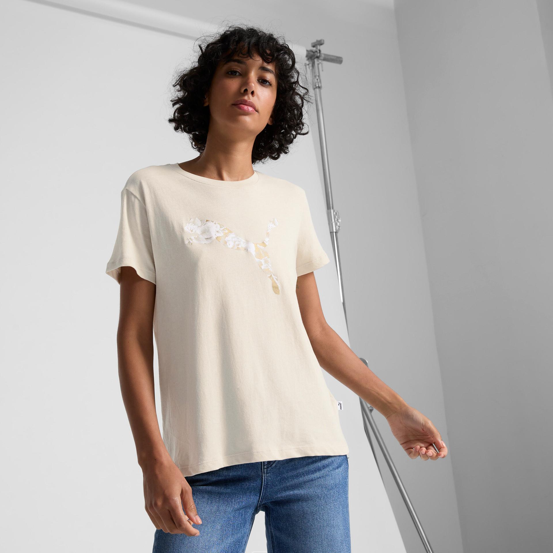 puma holiday metallic women's t-shirt in beige, size l