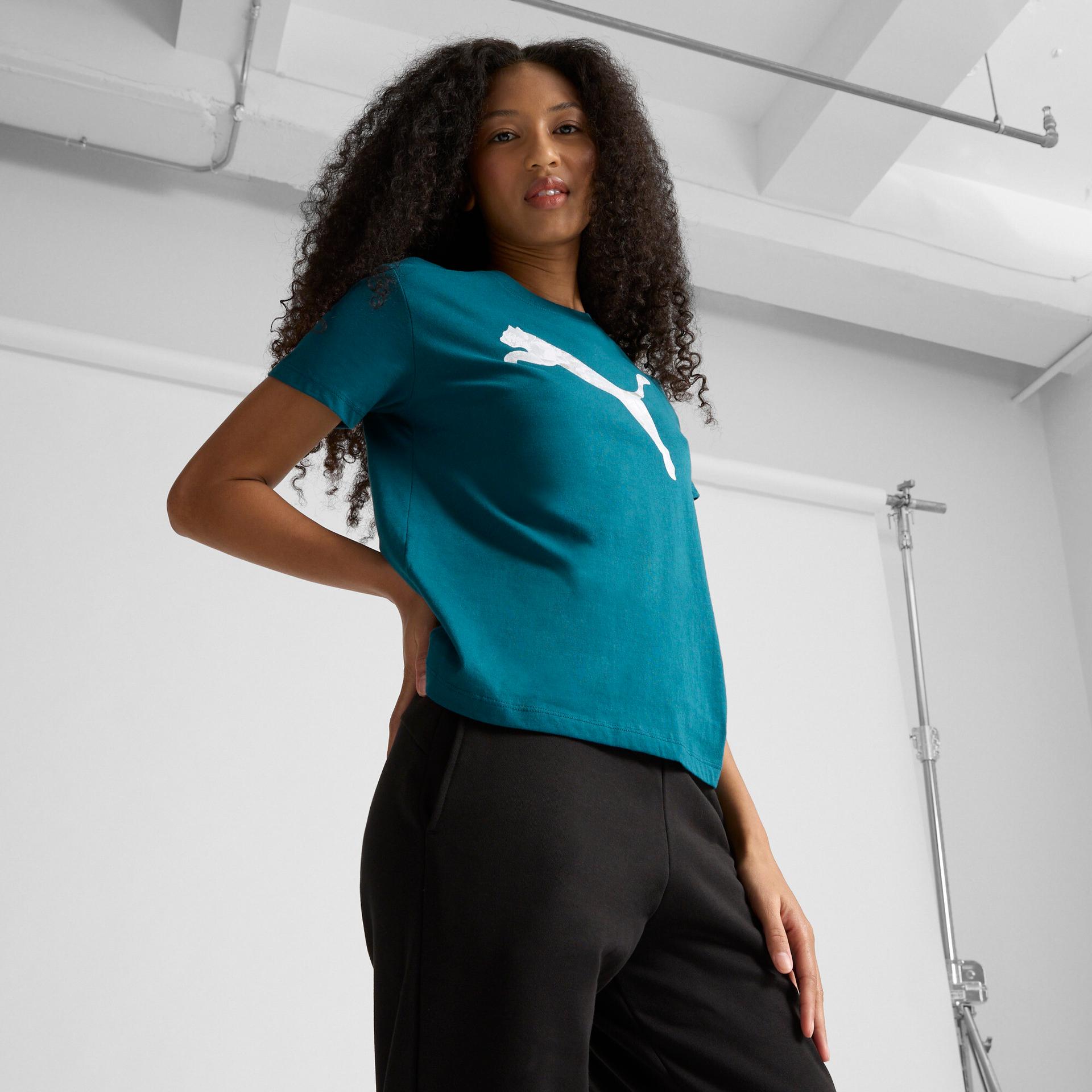 puma holiday metallic women's t-shirt in green, size xl