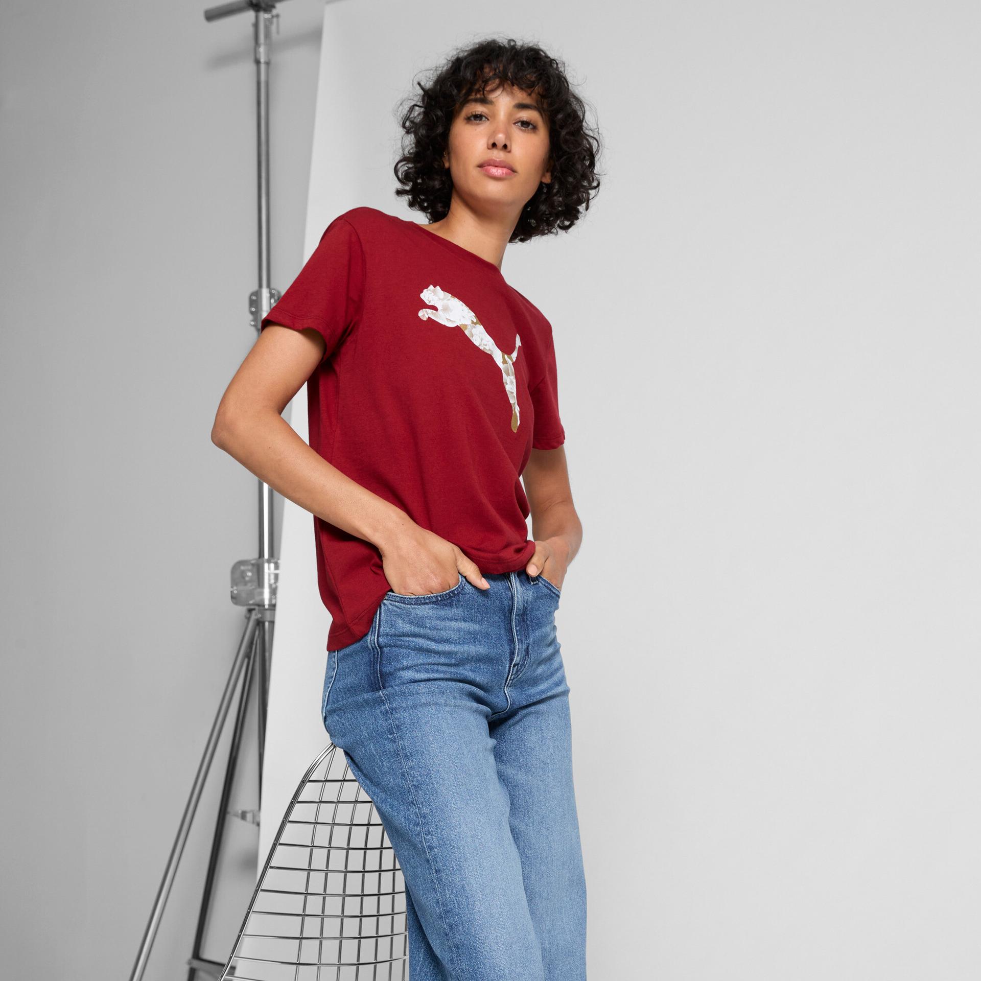 puma holiday metallic women's t-shirt in red, size m