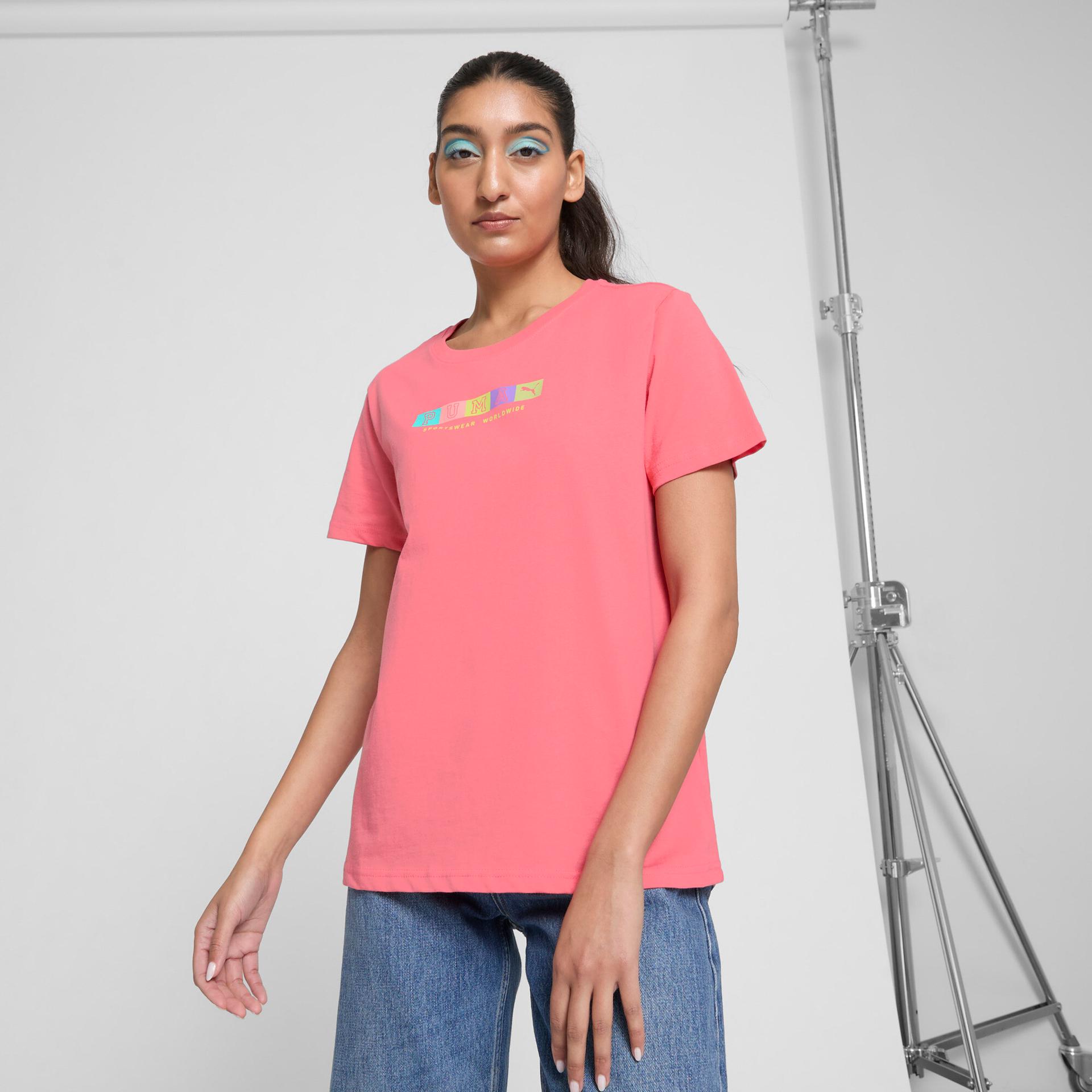 puma house of graphics women's t-shirt in red, size s