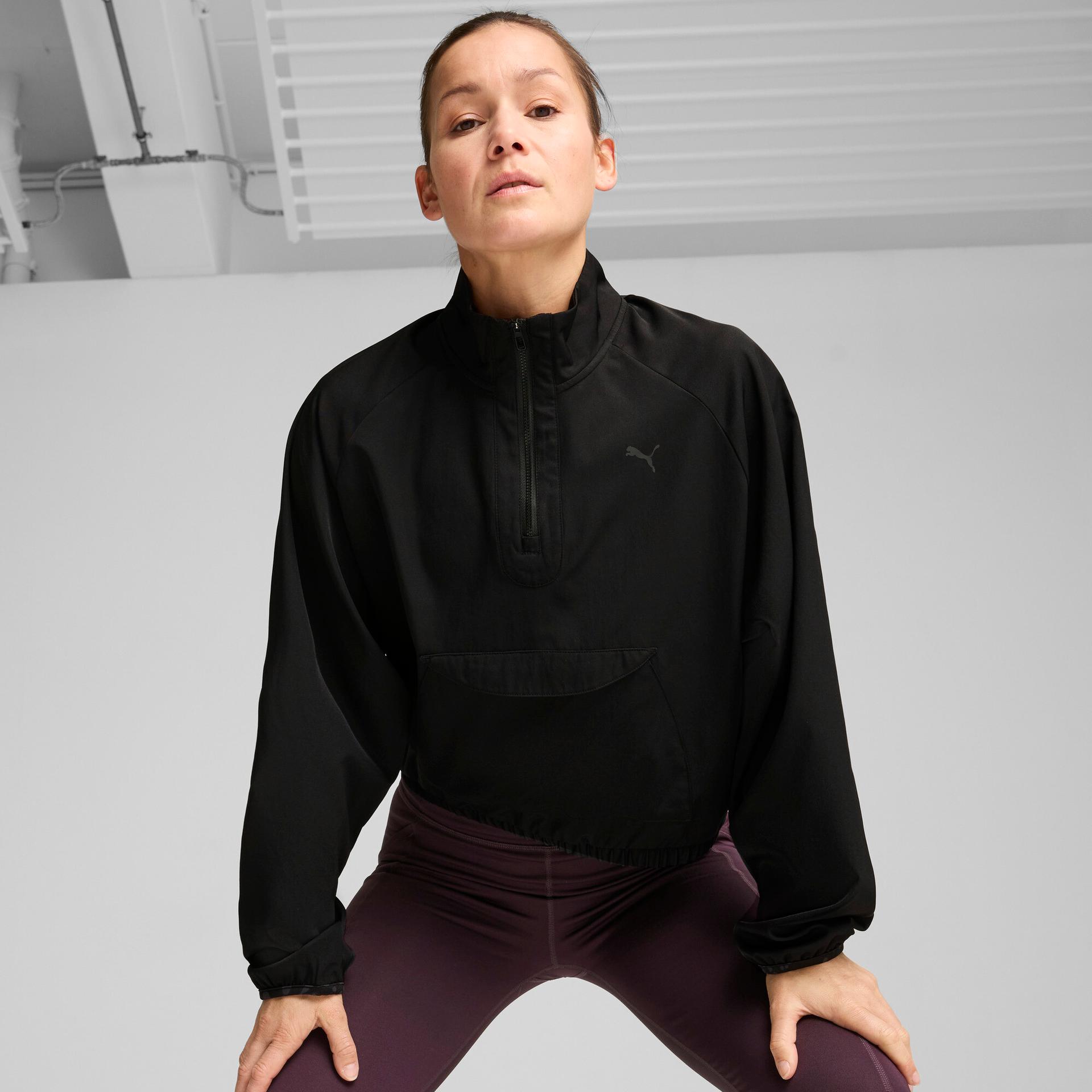 puma hypernatural women's woven half-zip jacket in black, size 3xl