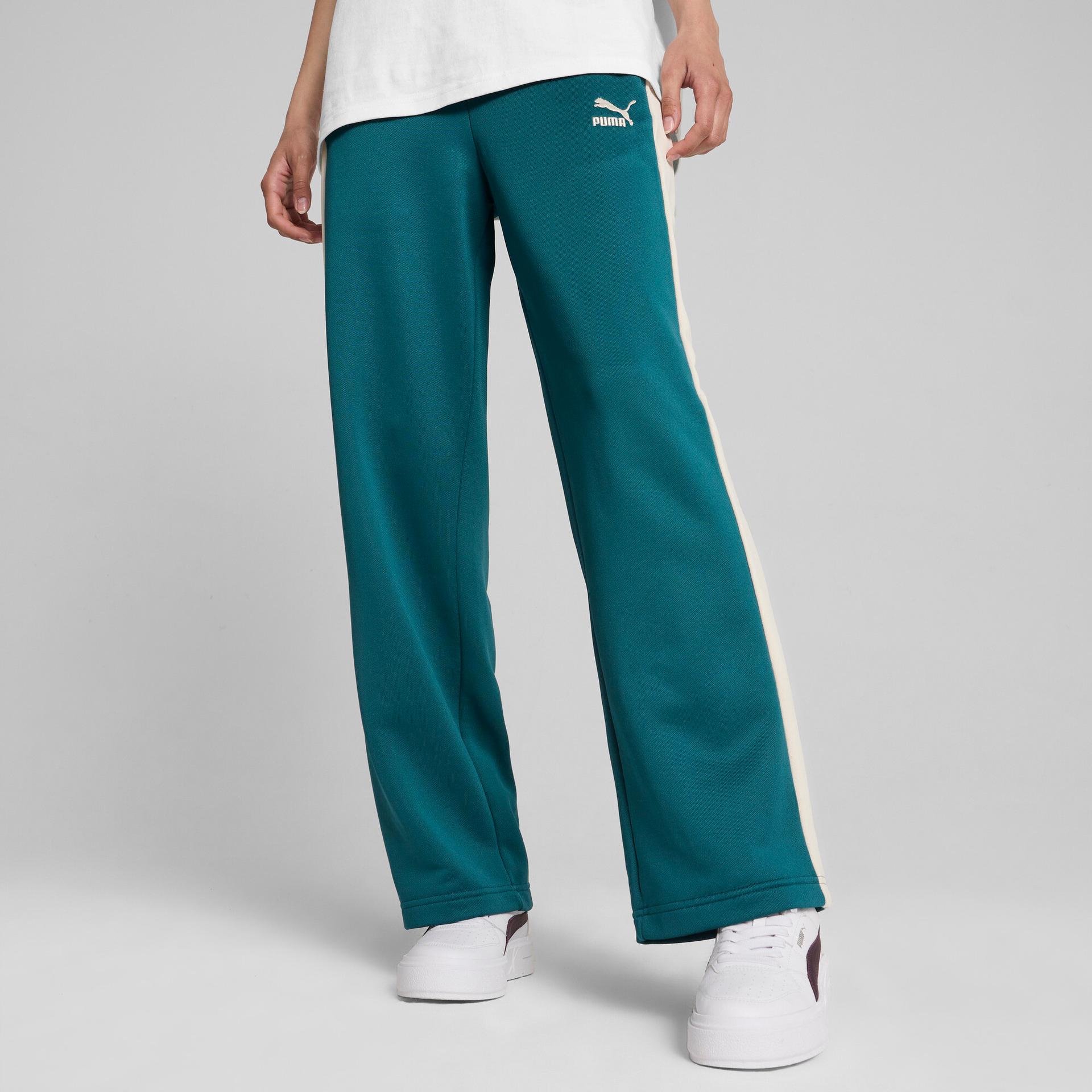 puma iconic women's t7 knitted track pants in green, size xl