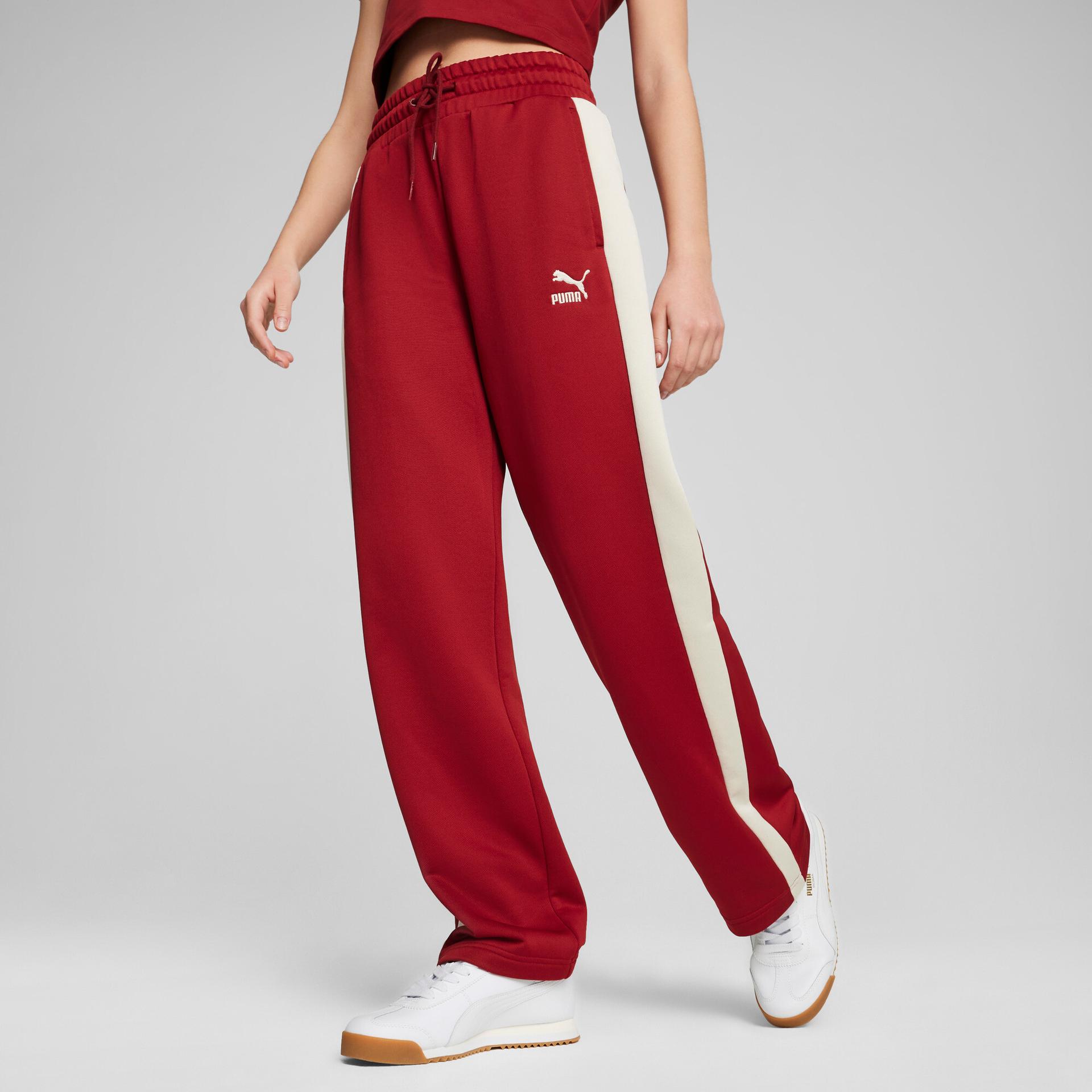 puma iconic women's t7 knitted track pants in red, size m