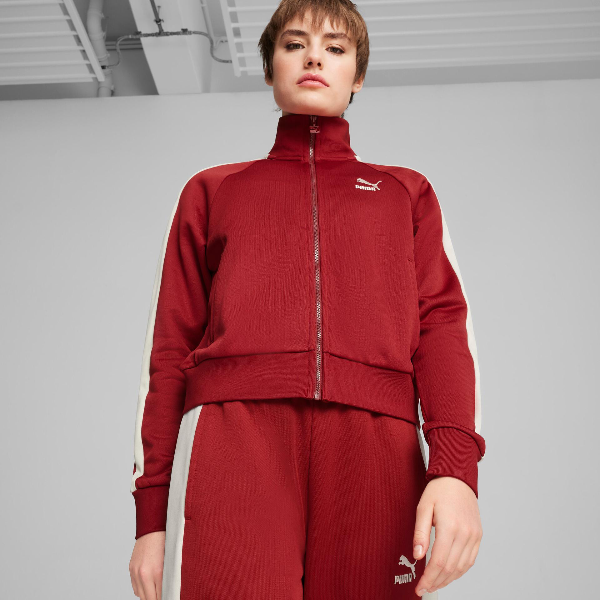 puma iconic women's t7 track jacket in red, size m