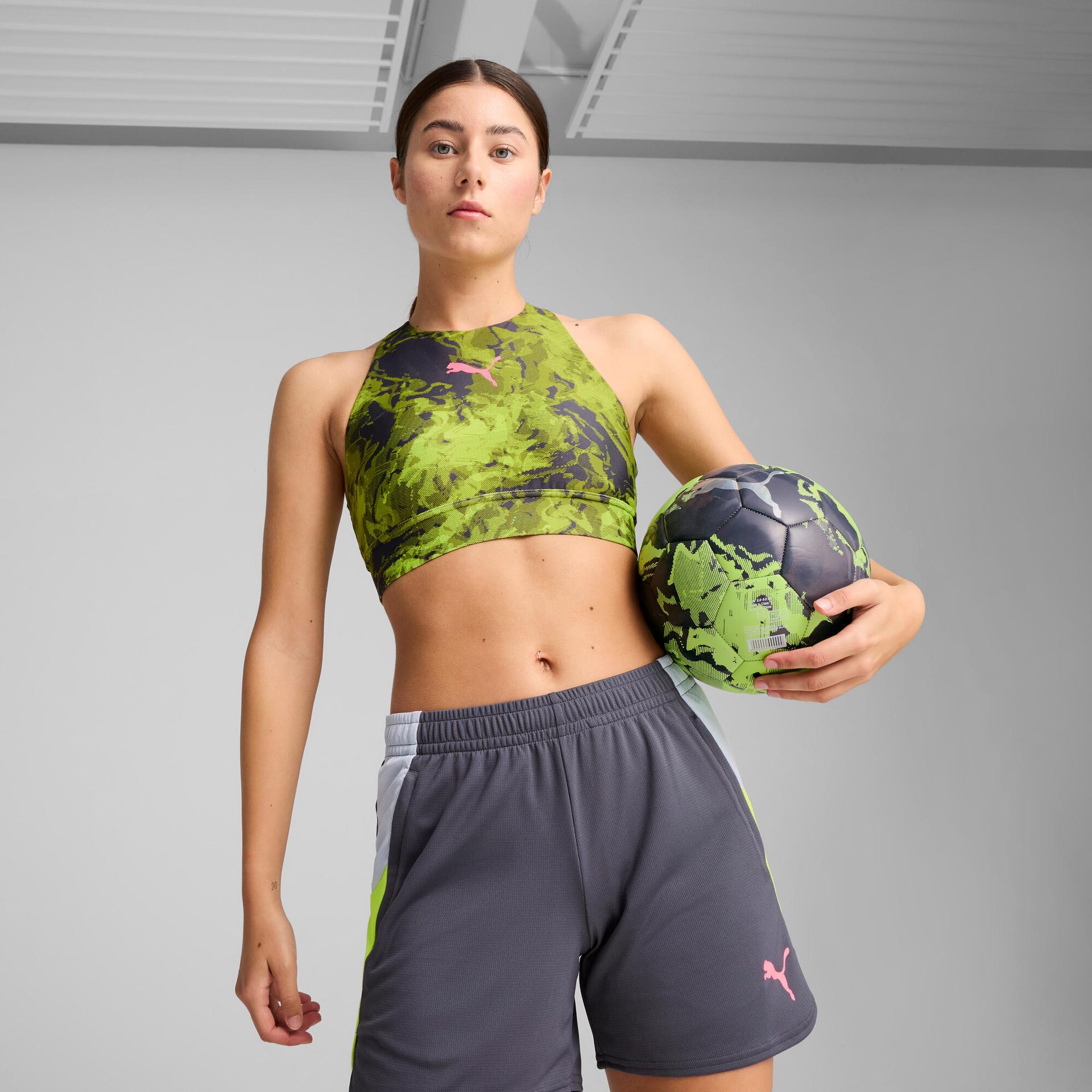 puma individualblaze eversculpt medium support women's soccer bra in grey, size xxl