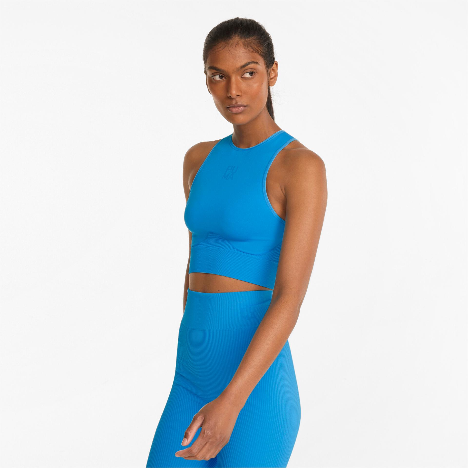 puma infuse evoknit cropped women's top in blue, size s