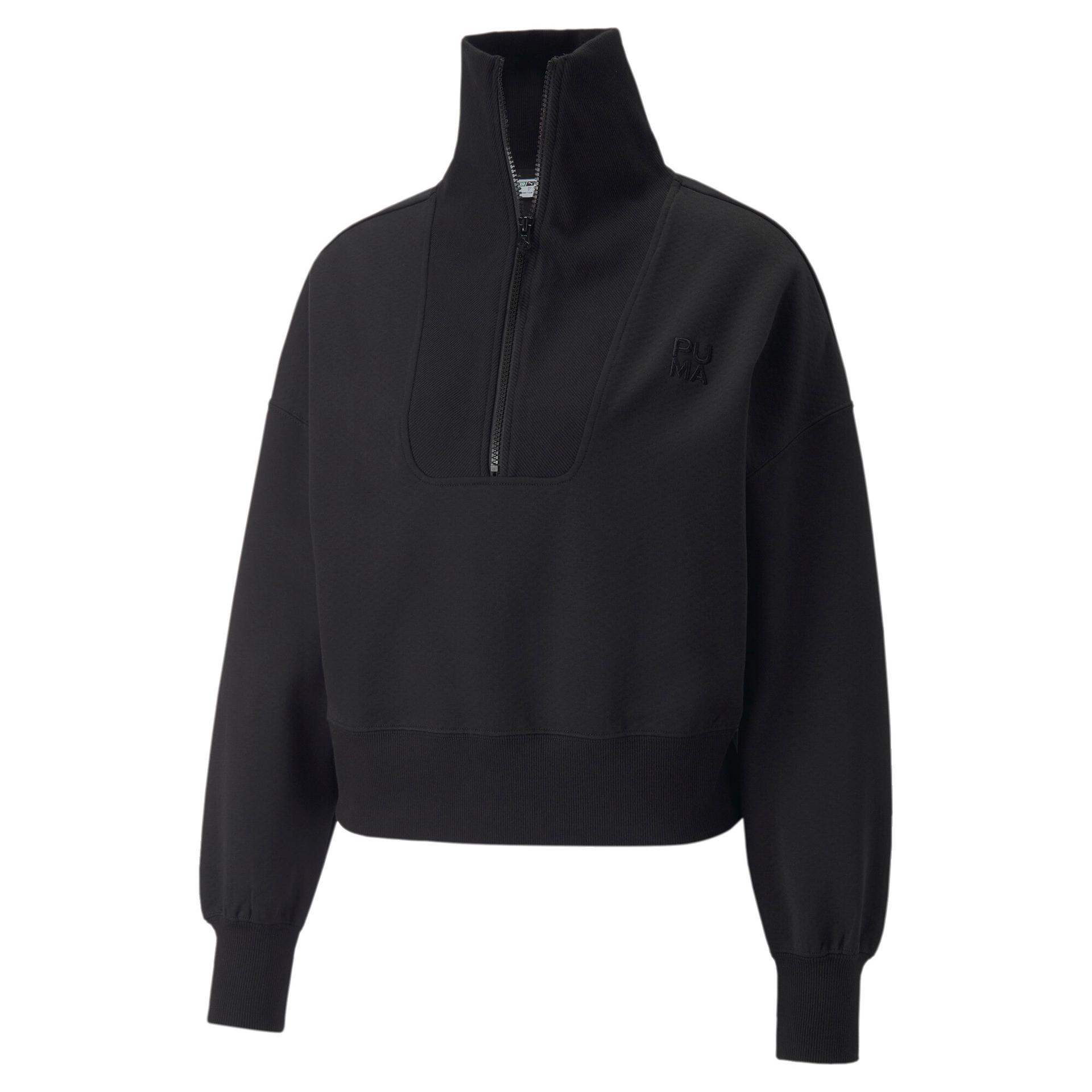 puma infuse women's half-zip oversized sweatshirt in black, size xl