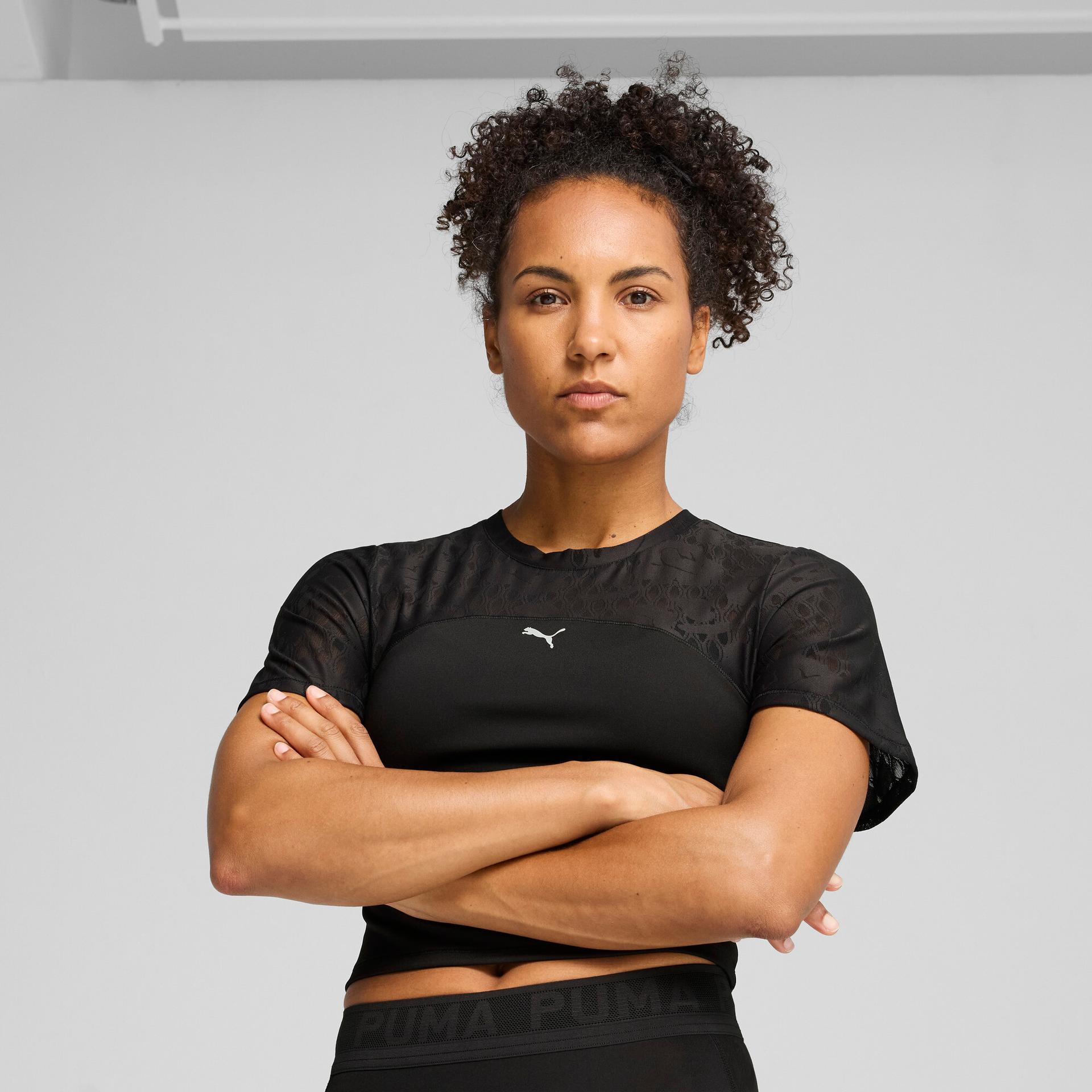 puma lace women's crop top in black, size xs