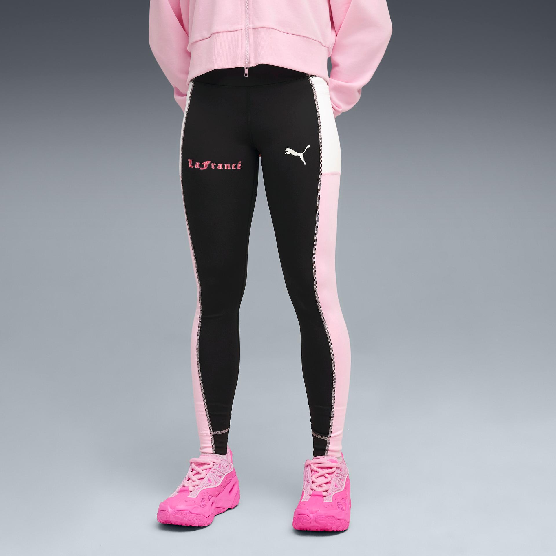 puma lafrancã© pink heem women's basketball leggings in black, size l