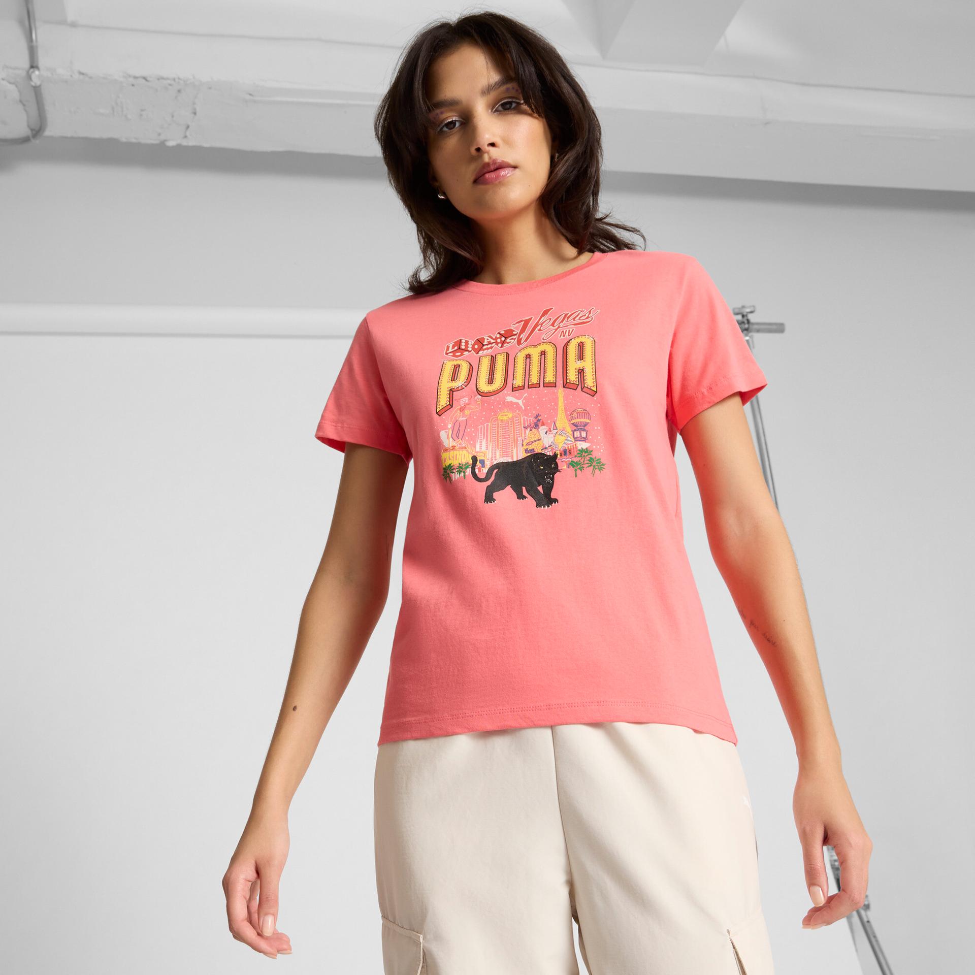 puma las vegas billboards women's t-shirt in red, size m