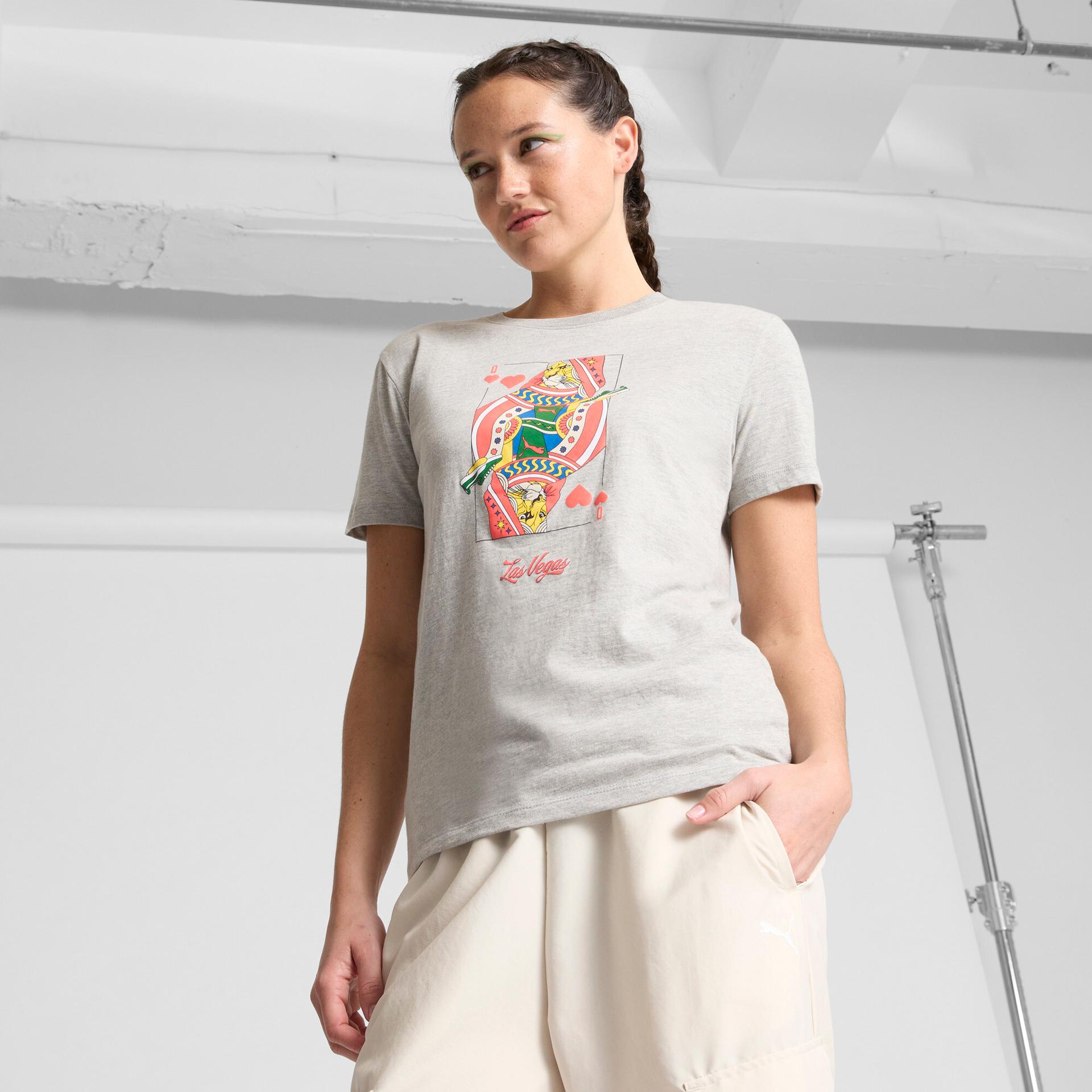 puma las vegas cards women's t-shirt in grey, size l