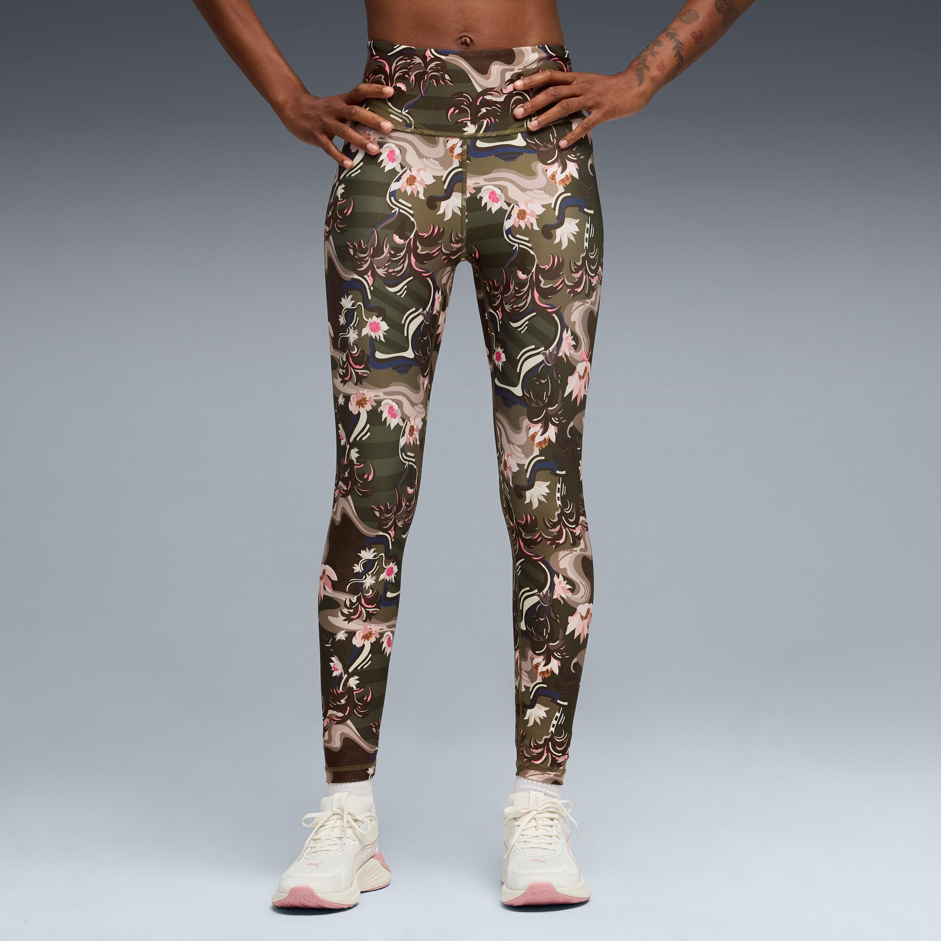 puma league women's high waisted, 7/8 training tight in green, size xs