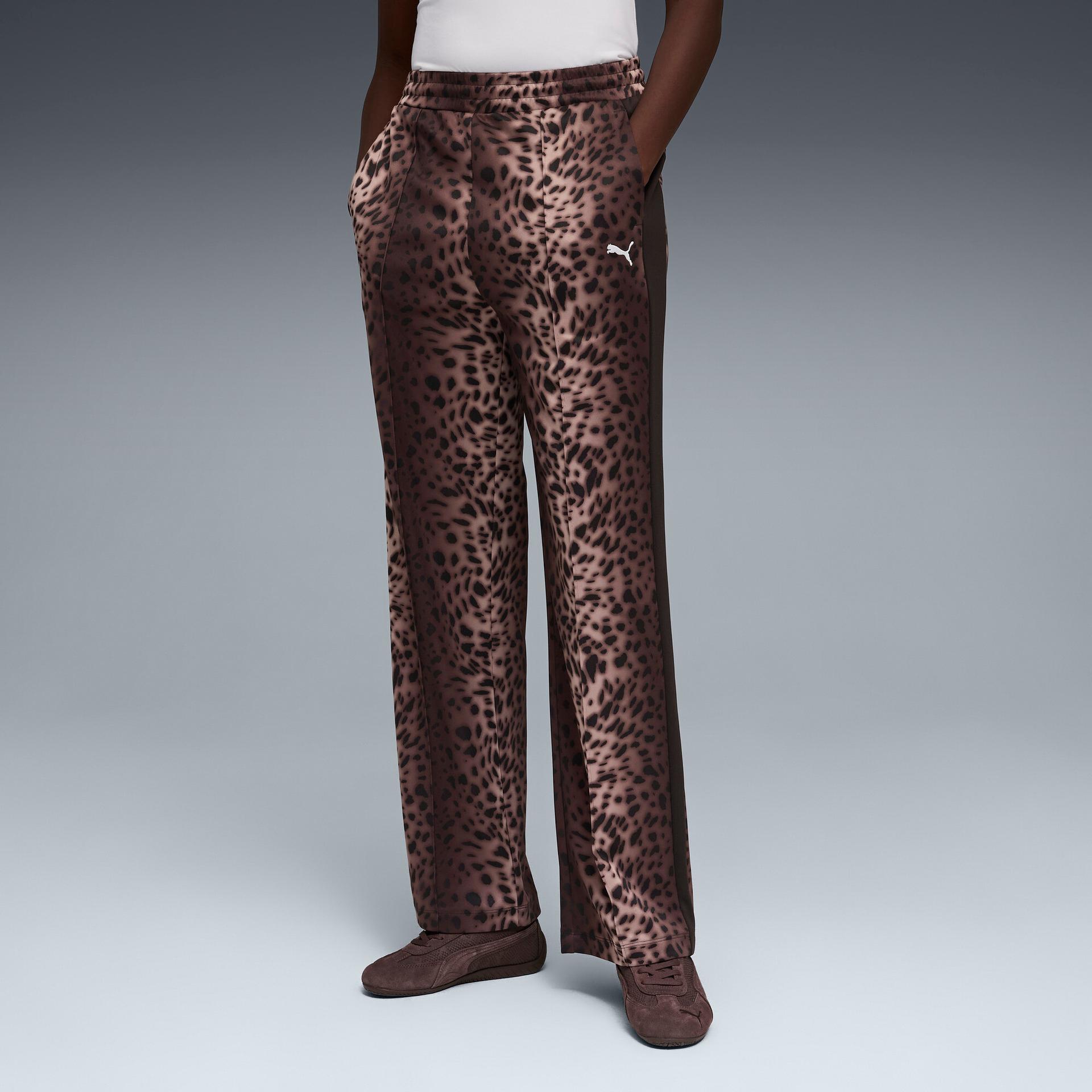 puma leopard luxe women's t7 track pants in black, size s