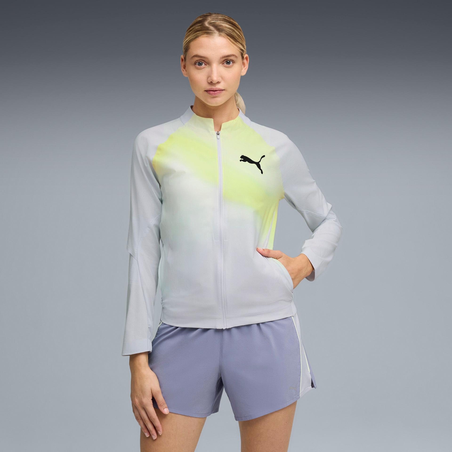puma lightspeed ultraweave women's lightweight running jacket in grey, size m