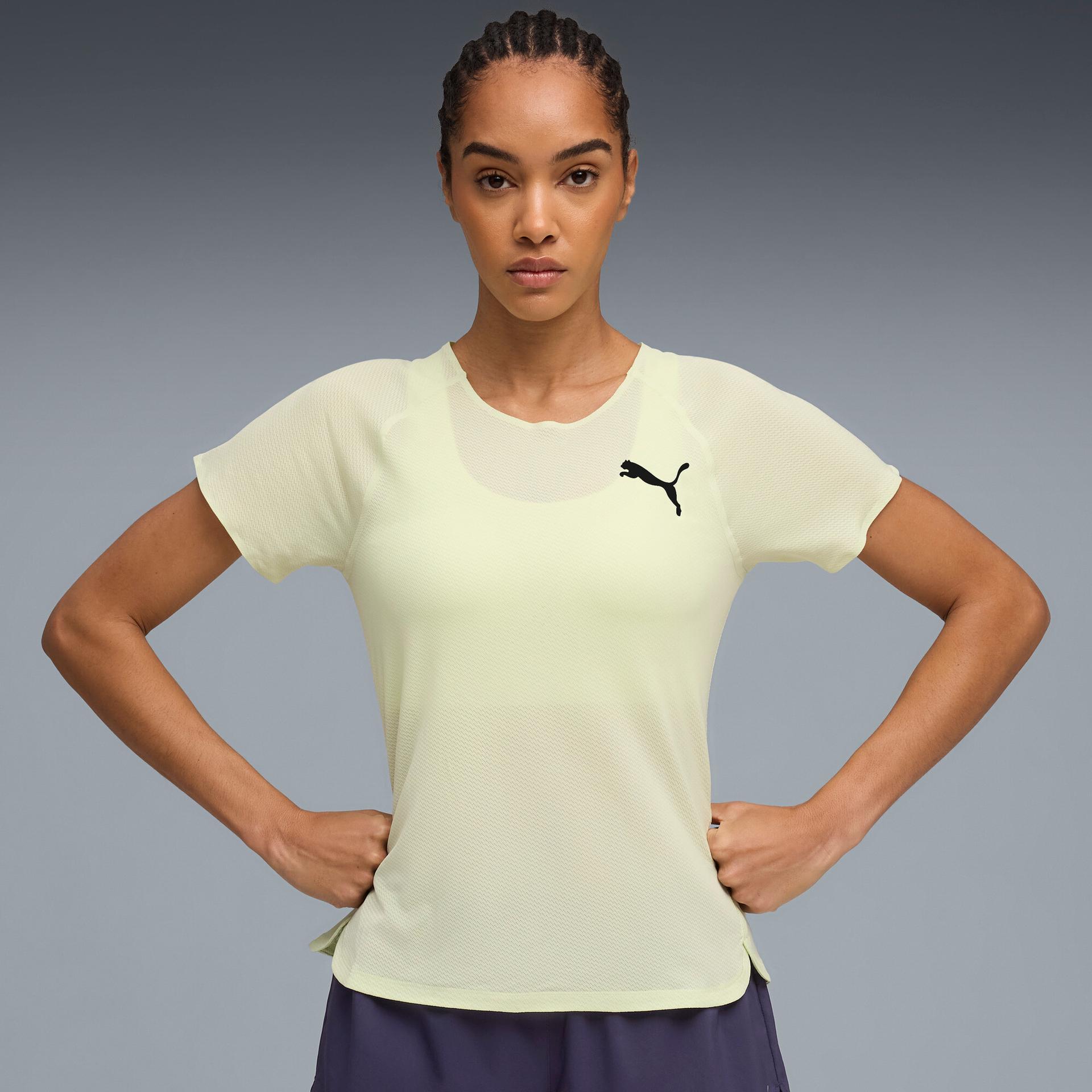puma lightspeed women's running t-shirt in green, size l