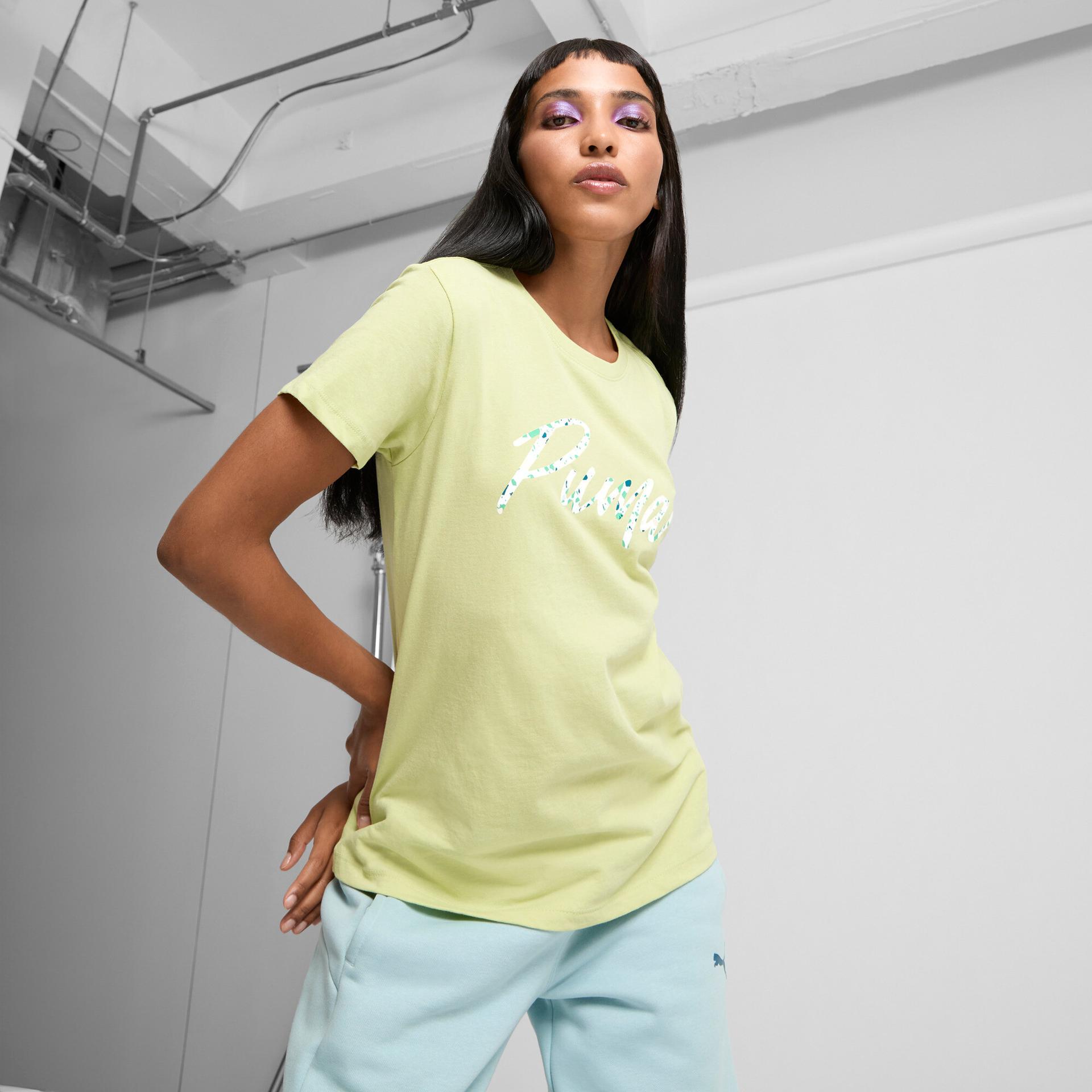 puma live in speckle women's t-shirt in green, size s