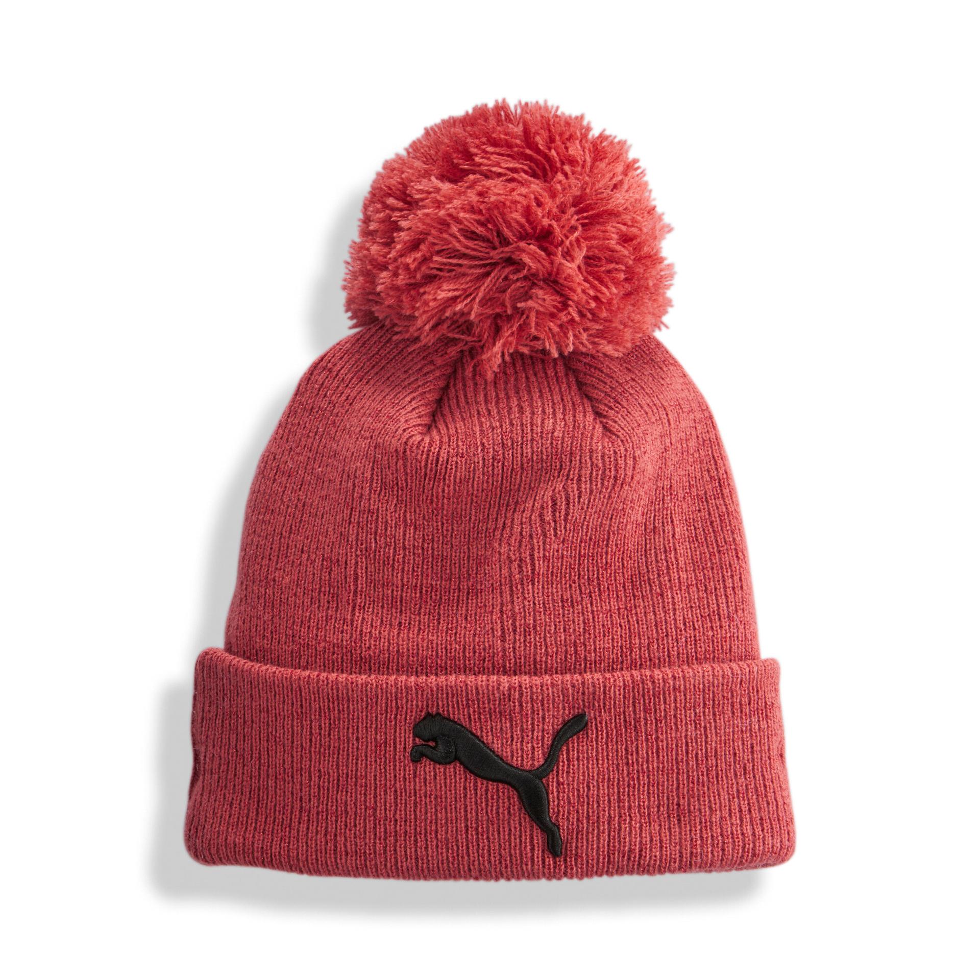 puma lurex knit beanie hat in red