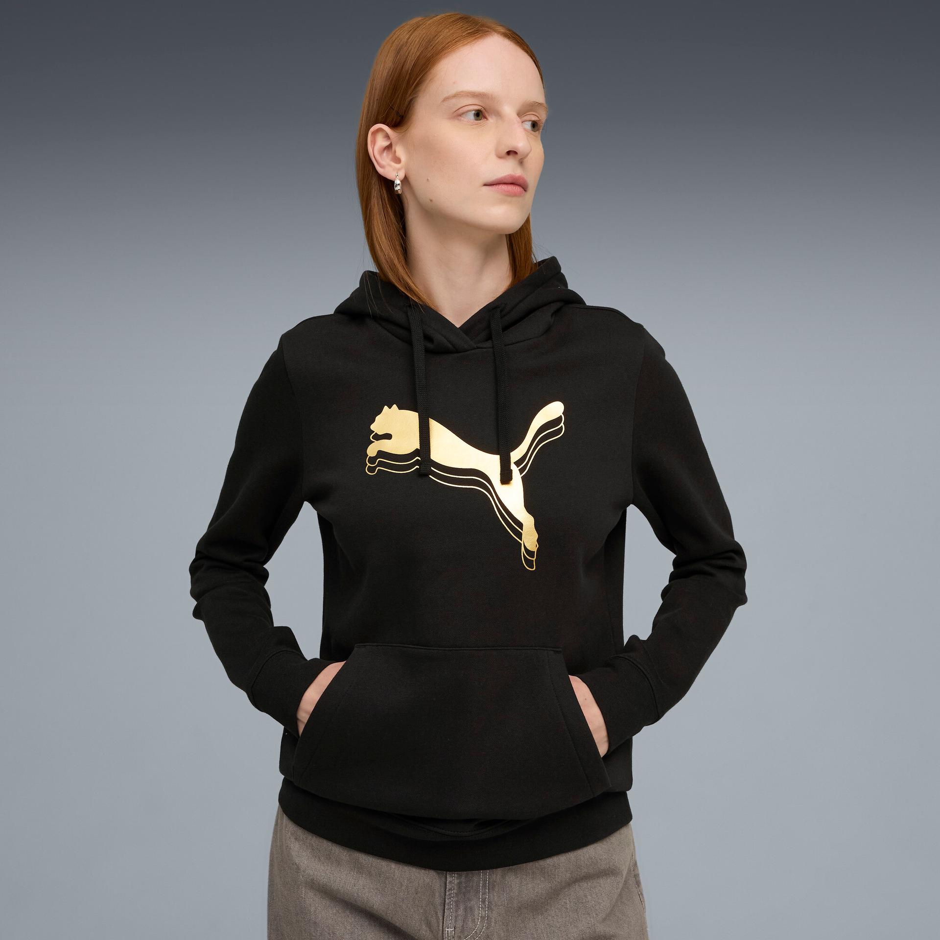 puma metallic women's hoodie in black, size m