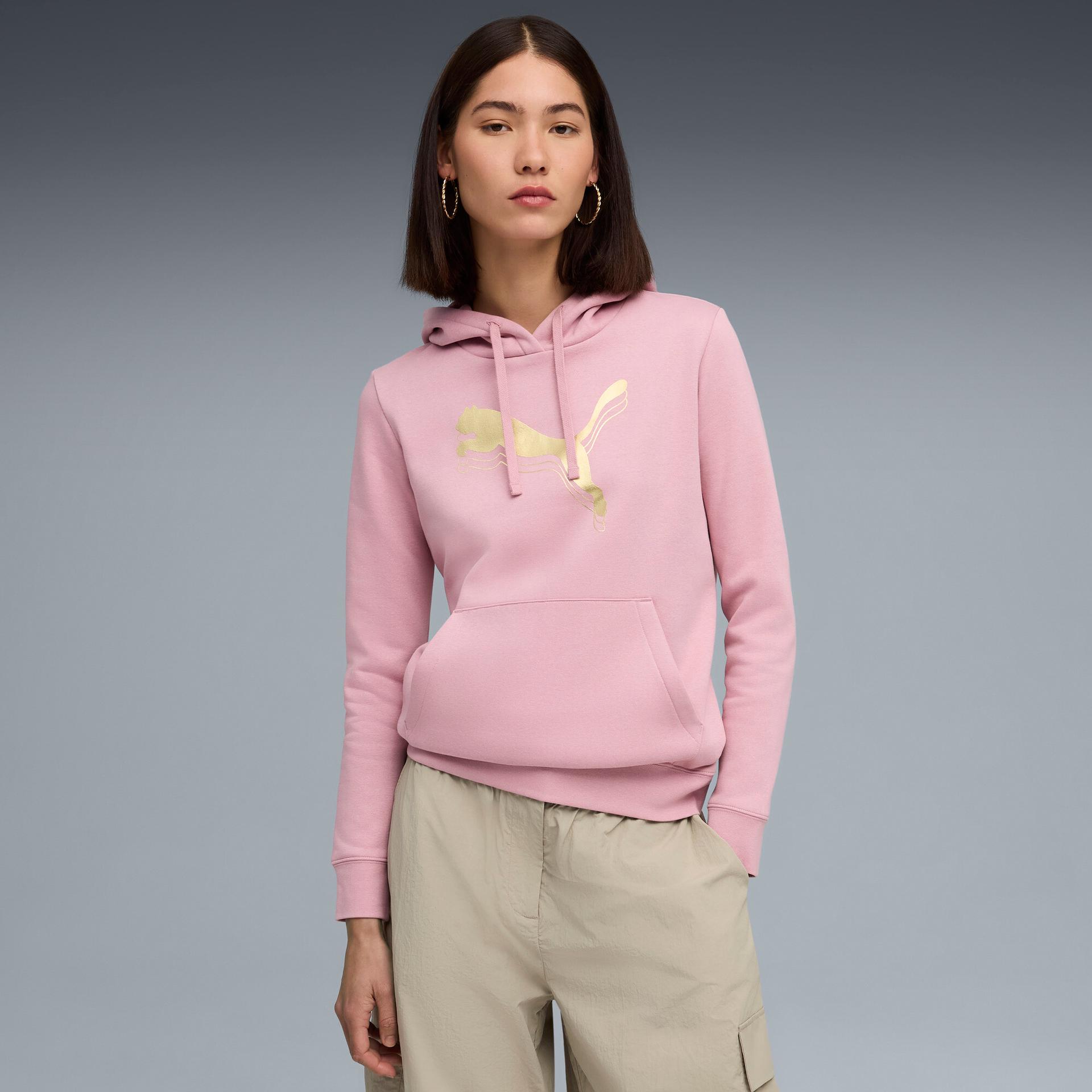 puma metallic women's hoodie in pink, size xxl