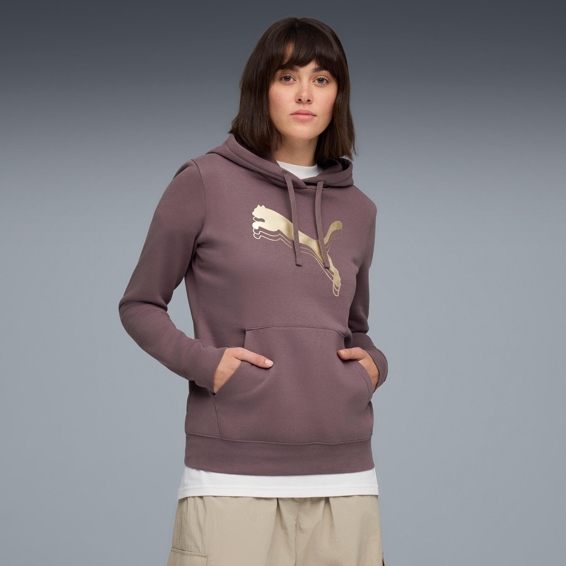 puma metallic women's hoodie in purple, size m