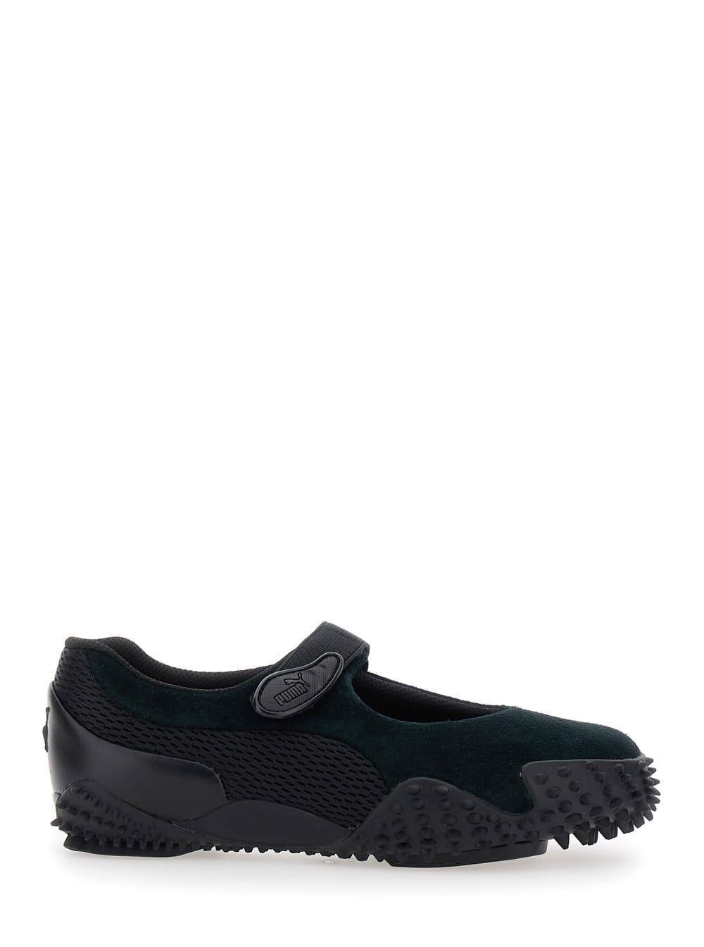 puma mostro fey black sneakers with touch-strap closure and rubber sole with cleats in suede and mesh man