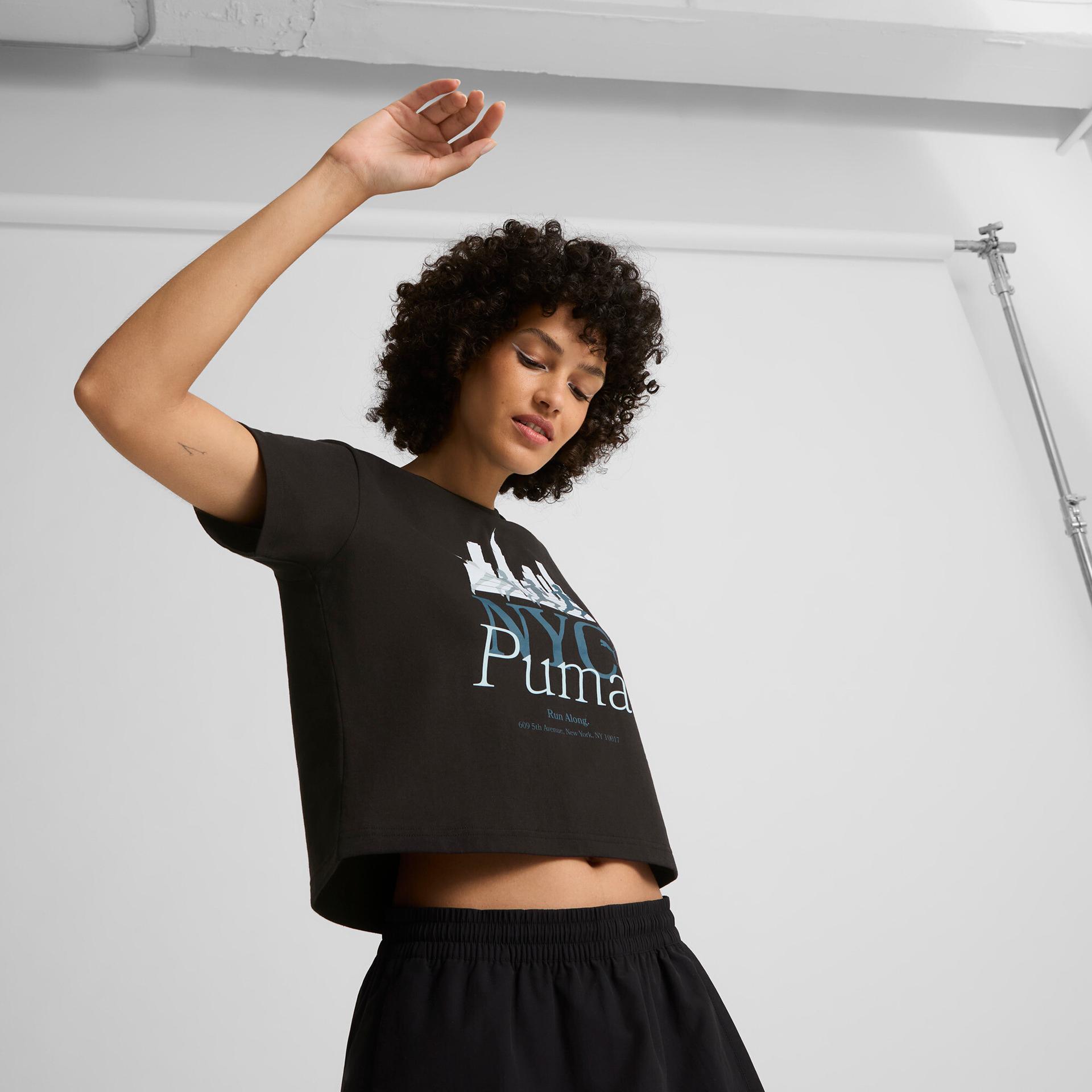 puma nyc women's cropped t-shirt in black, size xs